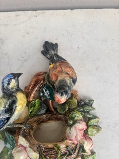 Rare 19th Century Majolica Birds & Roses Wall Pocket Delphin Massier