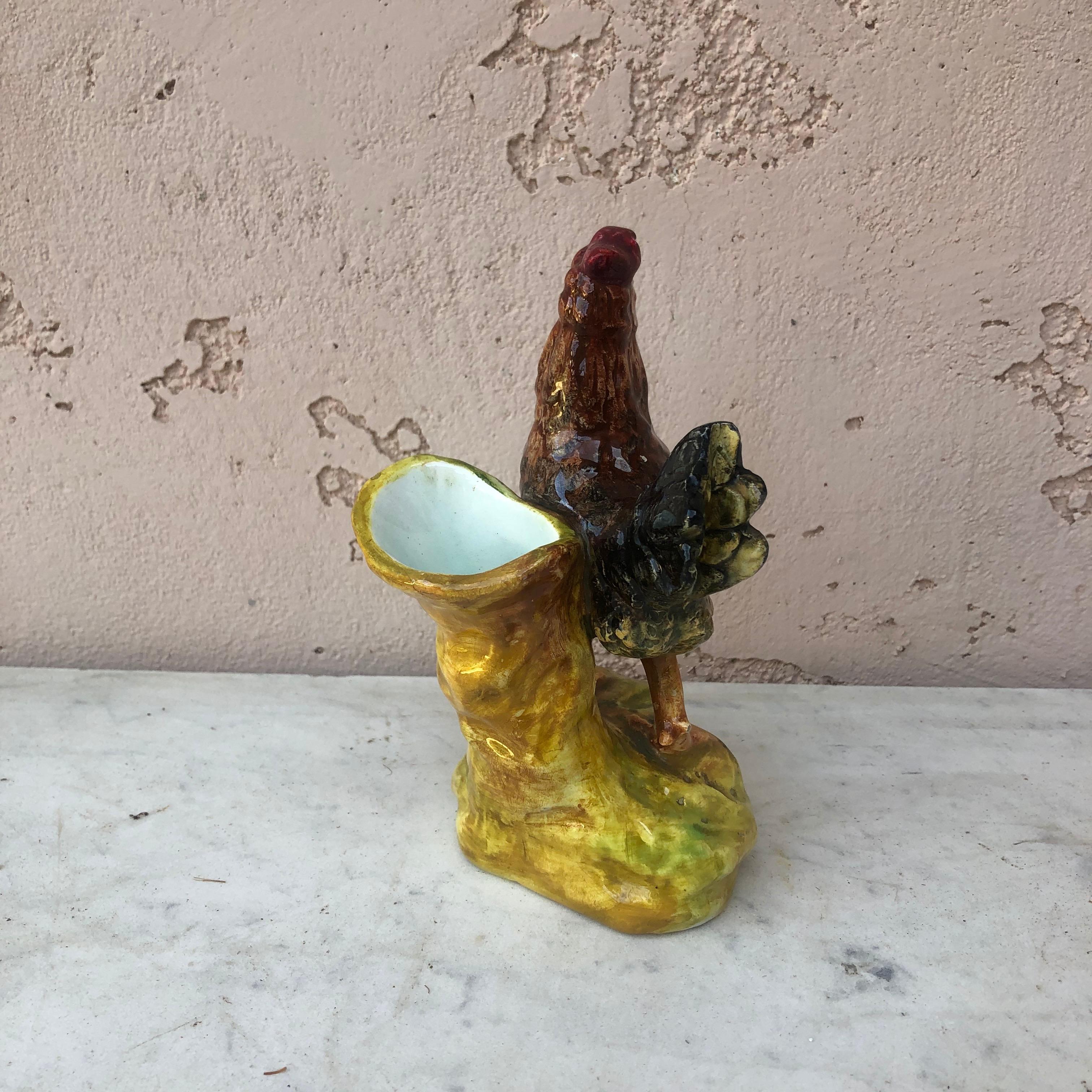 Rare Majolica hen vase Delphin Massier signed Vallauris, circa 1890.
 