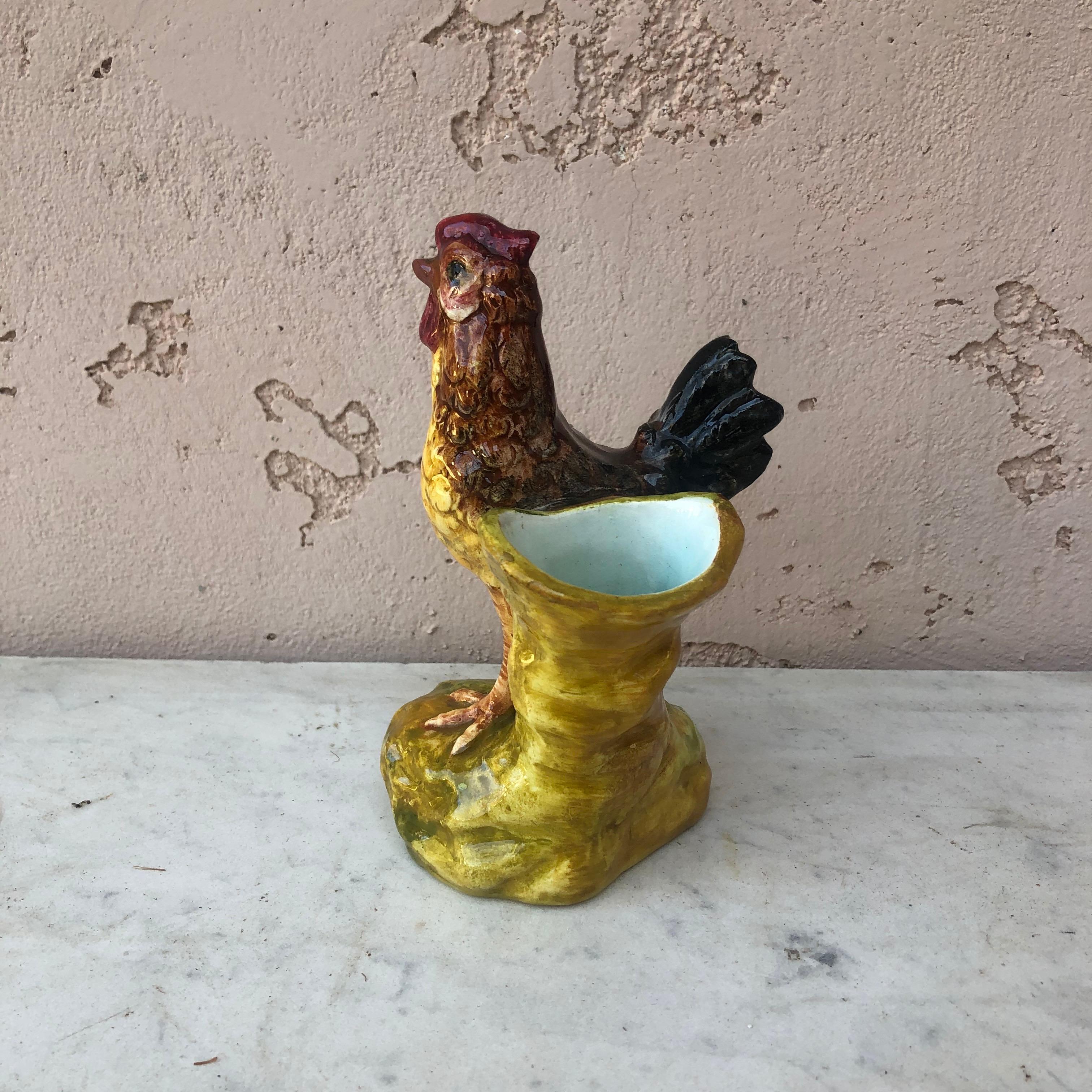 Rare 19th Century Majolica Hen Vase, Delphin Massier In Good Condition For Sale In Austin, TX