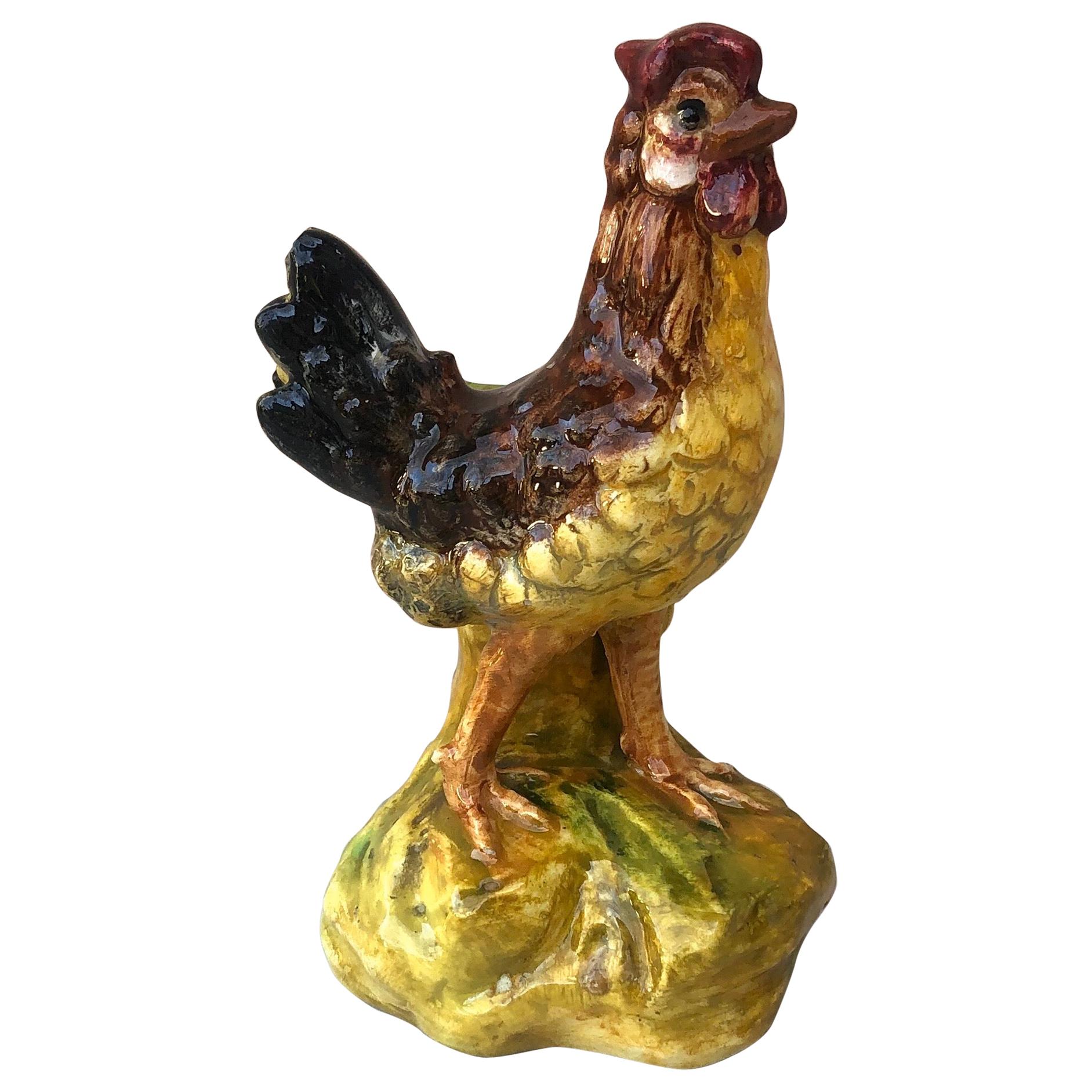 Rare 19th Century Majolica Hen Vase, Delphin Massier For Sale