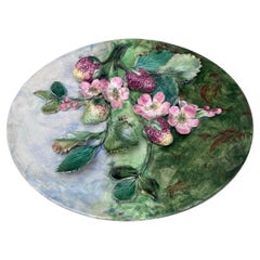 Rare 19th Century Majolica Strawberries Wall Platter Longchamp