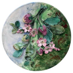 Rare 19th Century Majolica Strawberries Wall Platter Longchamp