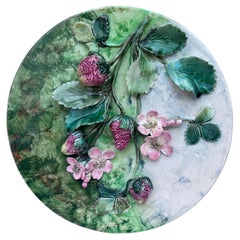 Rare 19th Century Majolica Strawberries Wall Platter Longchamp