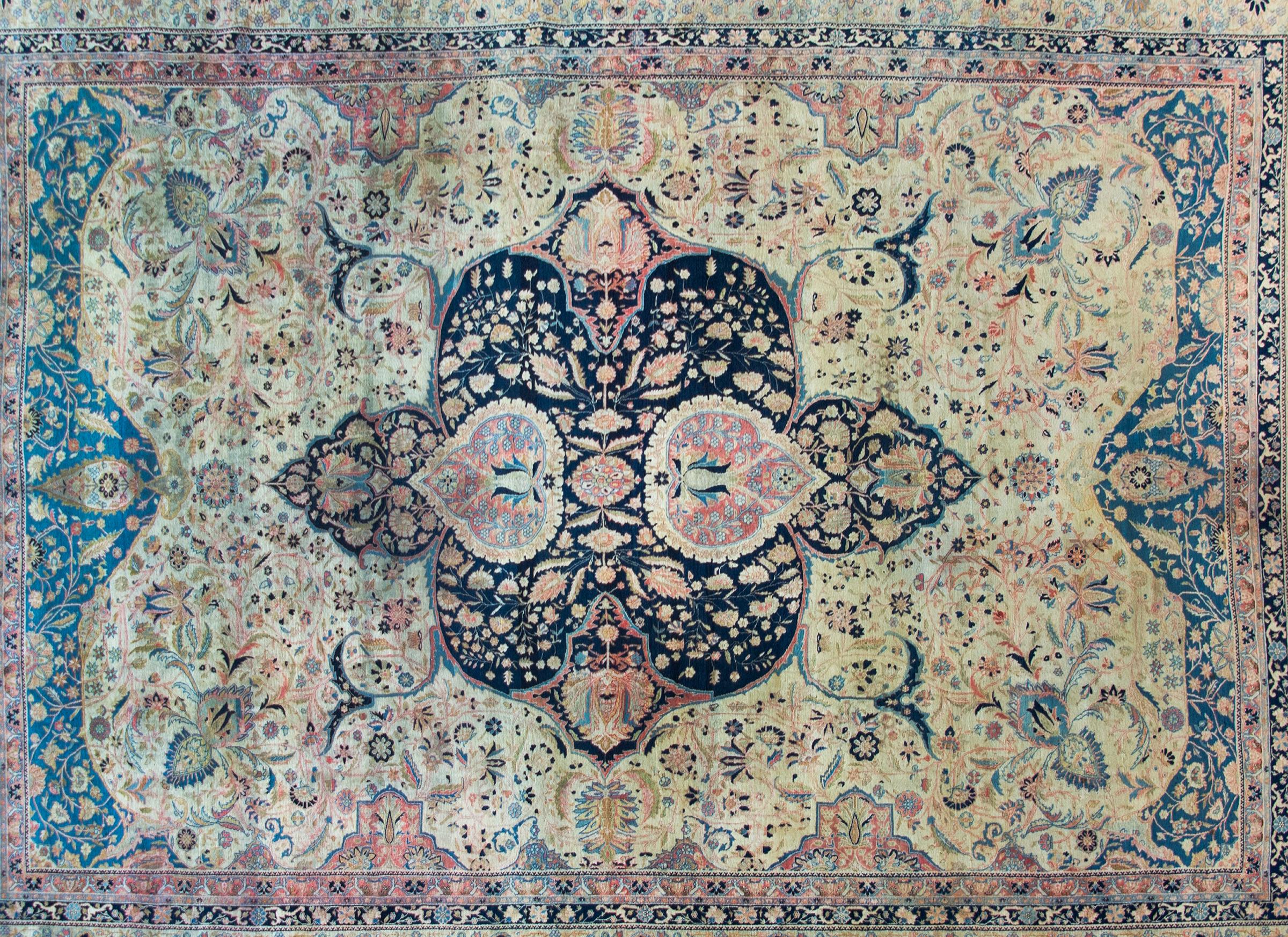 Seltener Mohtasham Kashan-Teppich aus dem 19. Jahrhundert (Kaschan) im Angebot