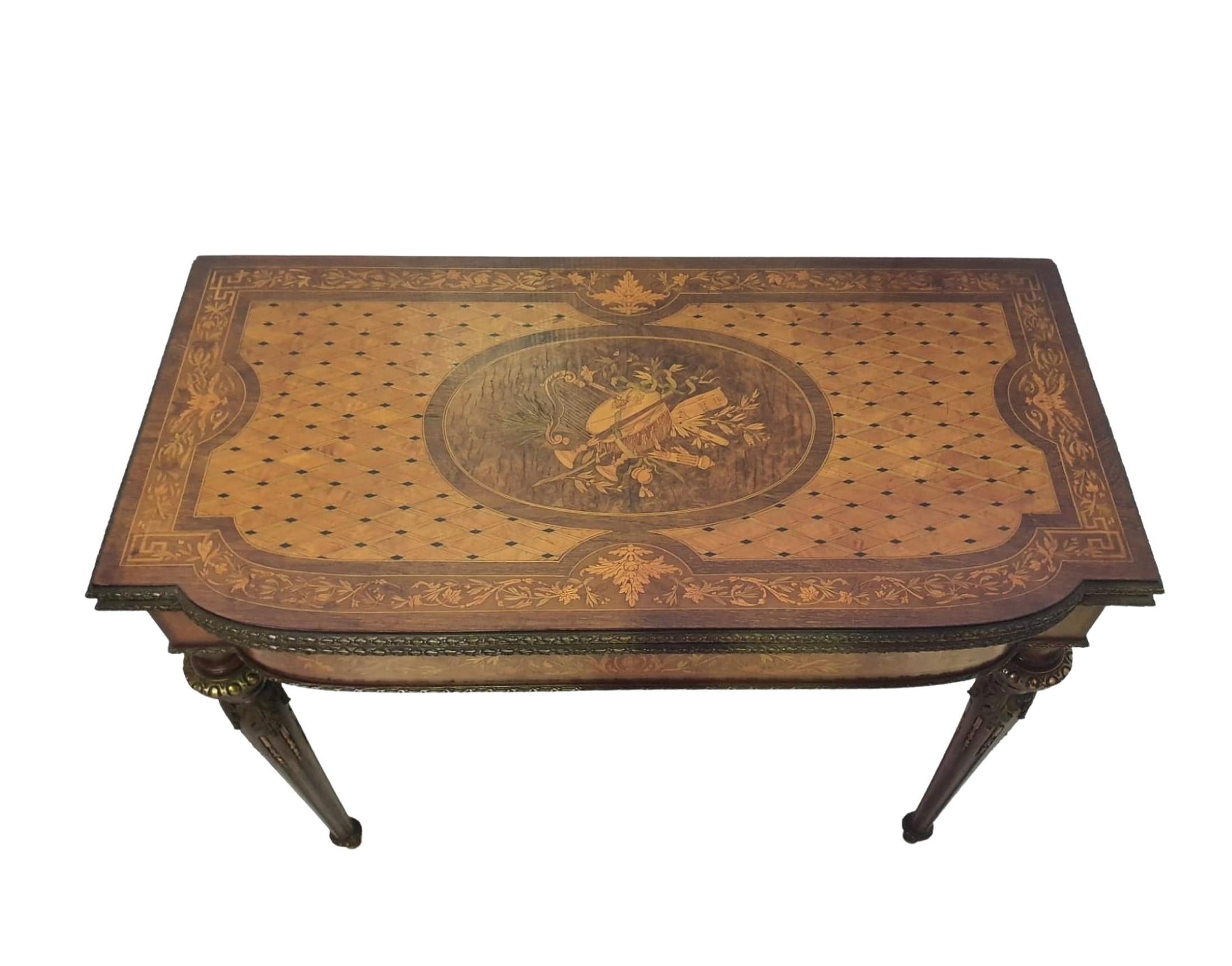 French Rare 19th Century Museum Quality Marquetry Inlaid Card Table For Sale