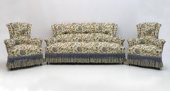 Rare canapé et deux fauteuils en brocart Napoléon III du 19ème siècle