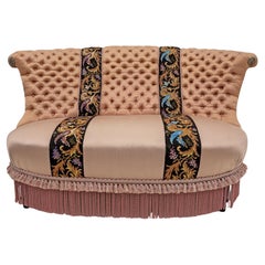 Antique Rare 19th Century Napoleon III Silk Satin Sofa