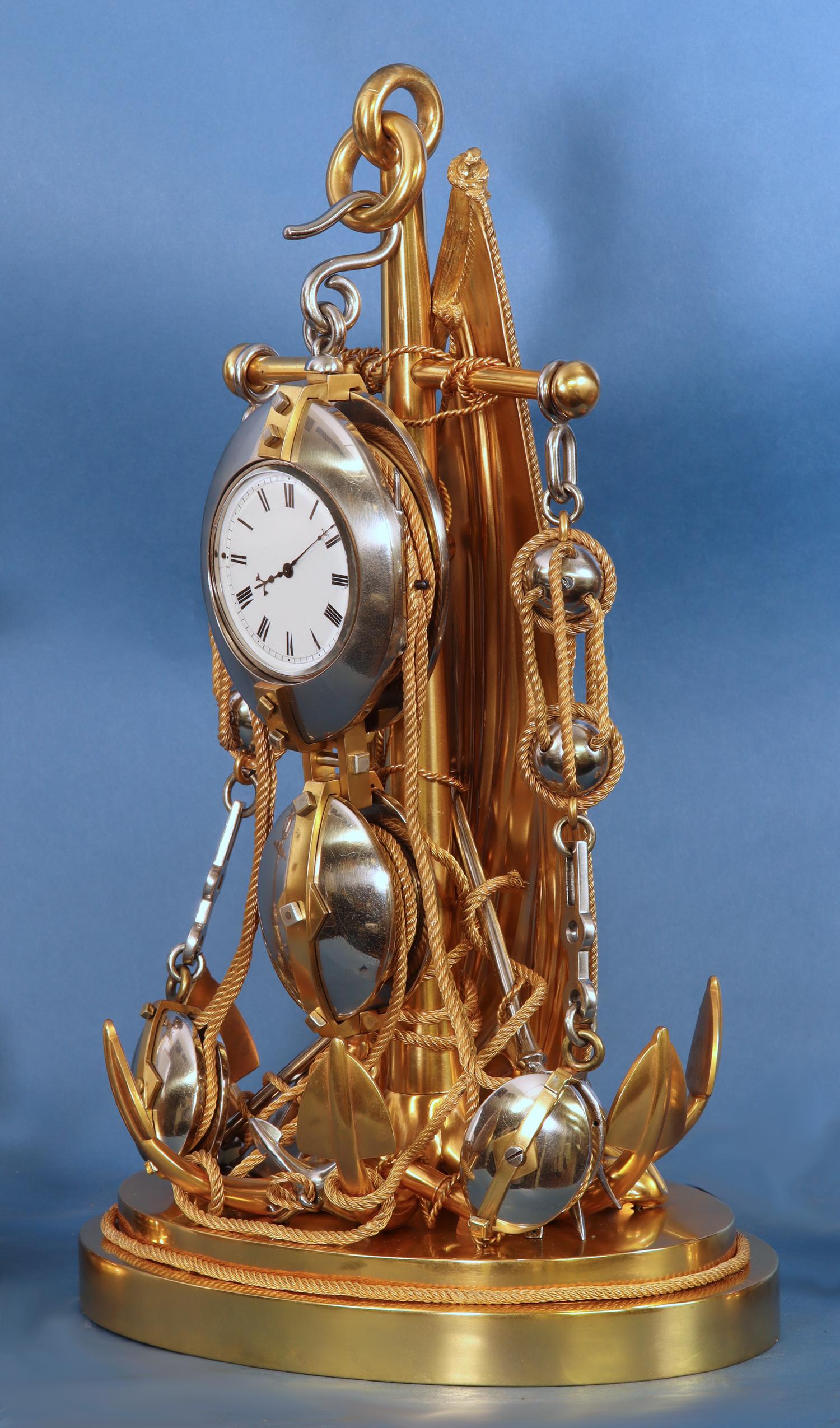 Bronze Rare 19th Century Nautically Themed Mantle Clock with Original Side Pieces.