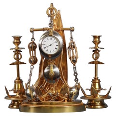 Antique Rare 19th Century Nautically Themed Mantle Clock with Original Side Pieces.
