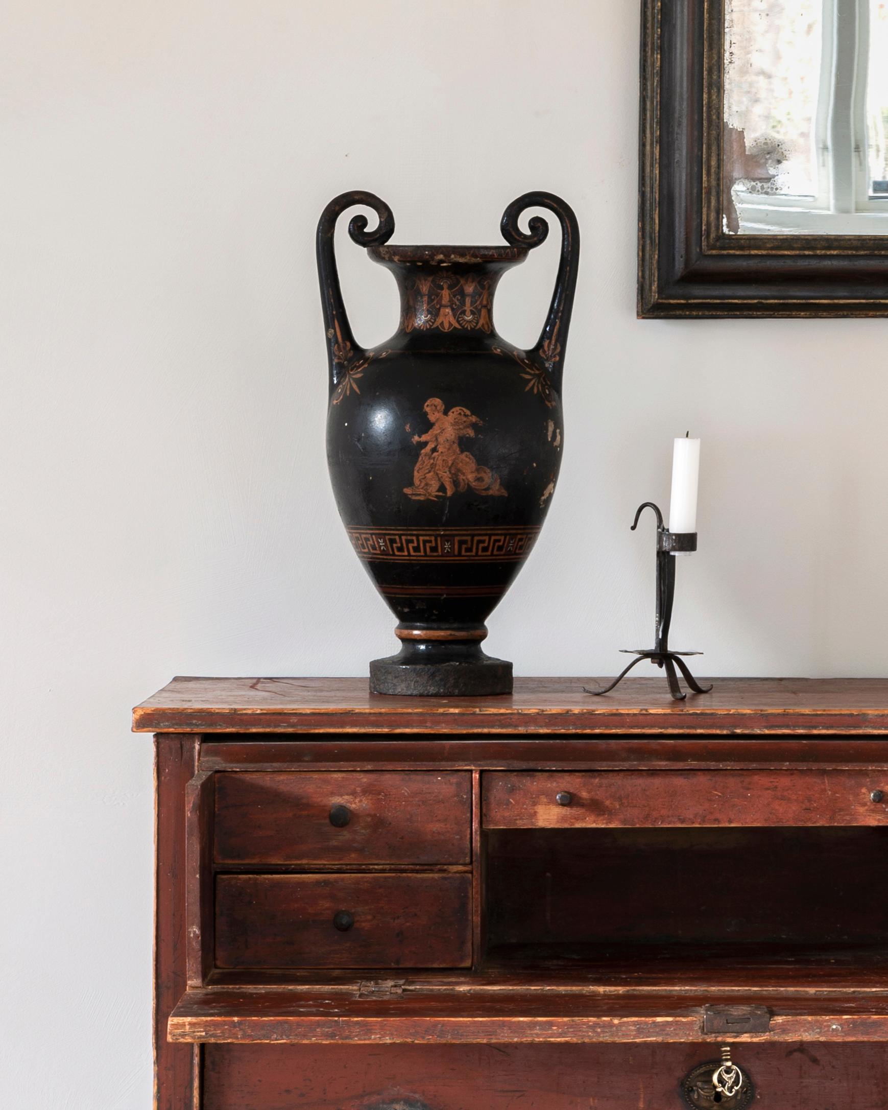 Rare 19th-century neoclassical cast iron urn / vase with a mythological motif. Copenhagen, Denmark, circa 1850.