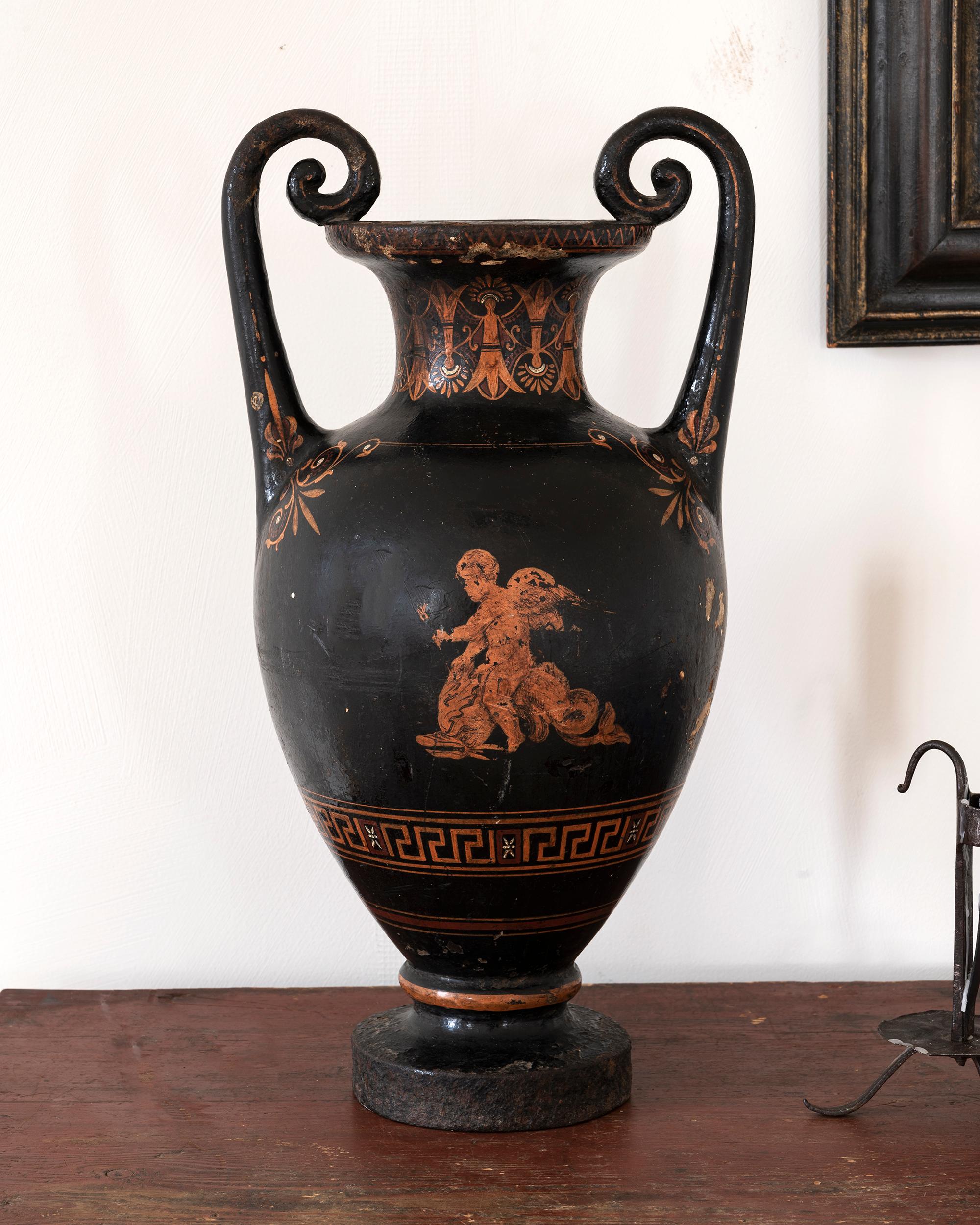 Hand-Crafted Rare 19th Century Neoclassical Cast Iron Urn For Sale