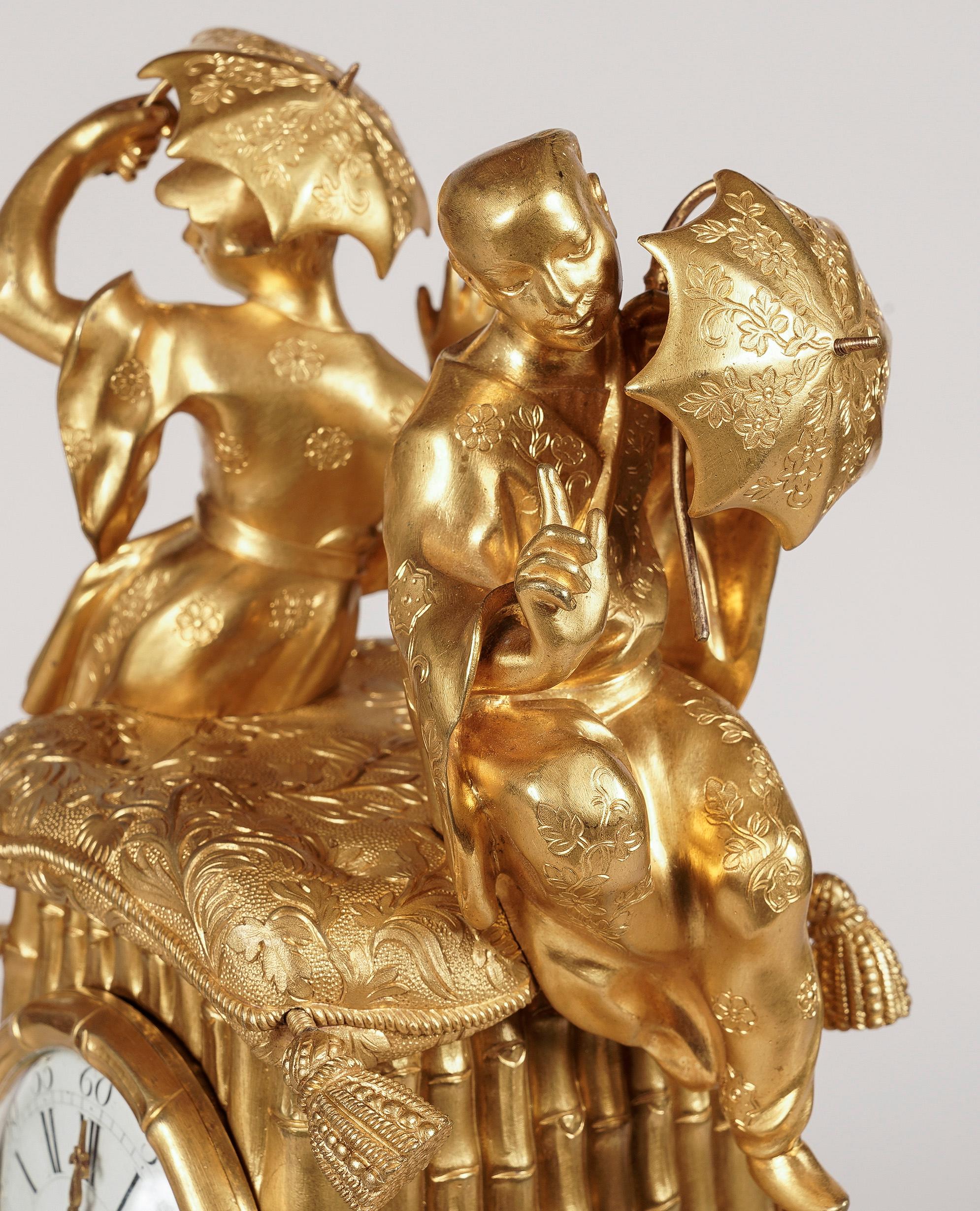 Seltene Ormolu-Elefantenuhr aus dem 19. Jahrhundert im Louis XV.-Stil (Vergoldet) im Angebot