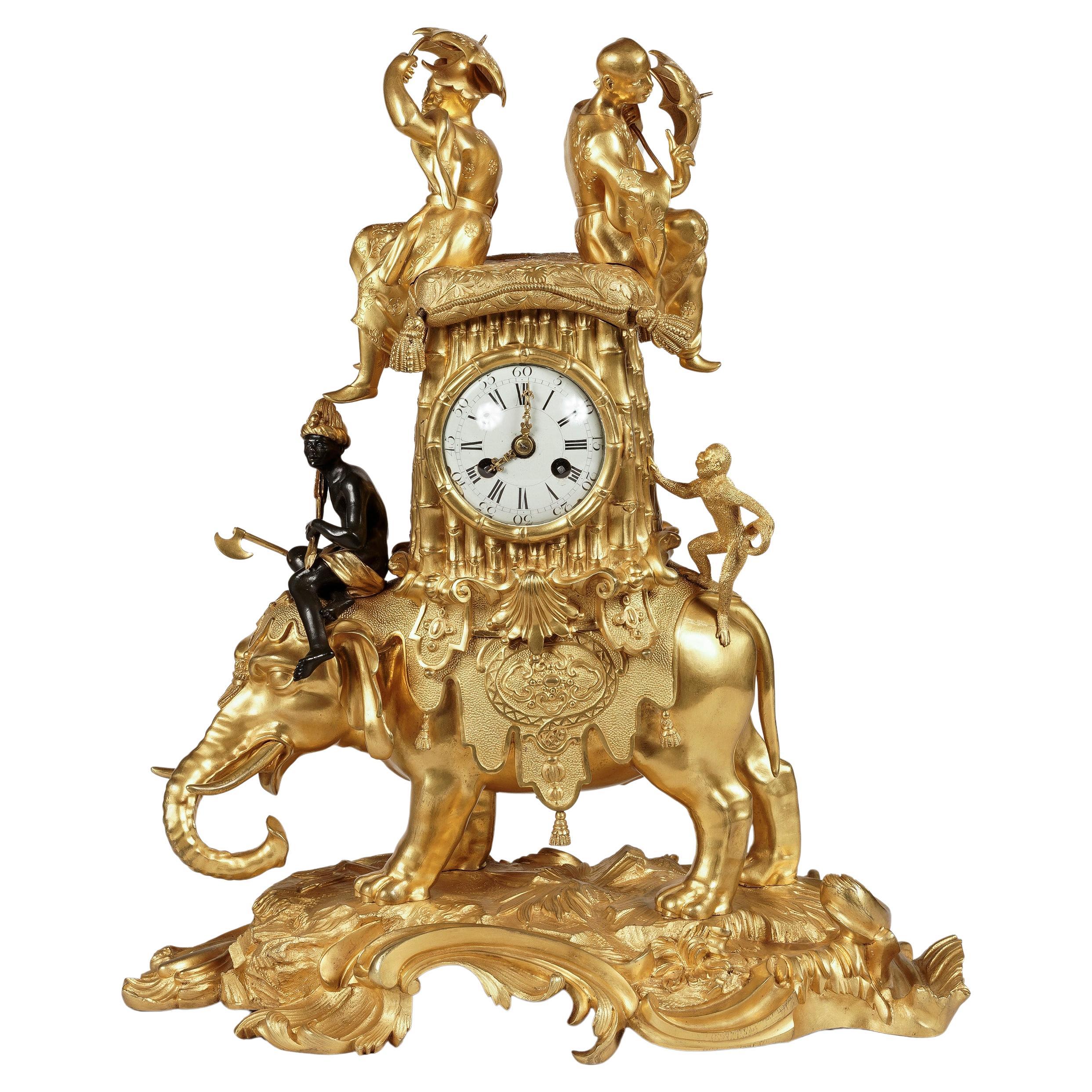 Rare 19th Century Ormolu Elephant Clock in the Louis XV Style
