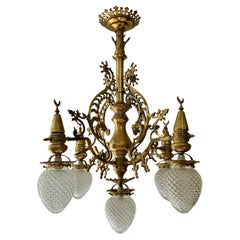 Rare lustre de style ottoman du 19e siècle en laiton et verre de cristal taillé