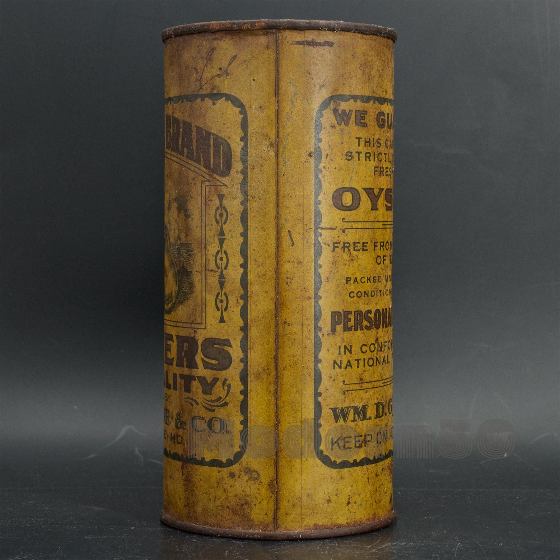Late Victorian Rare 19th Century Oyster Can WM.D. Gude & Company Quart Baltimore Chesapeake Bay
