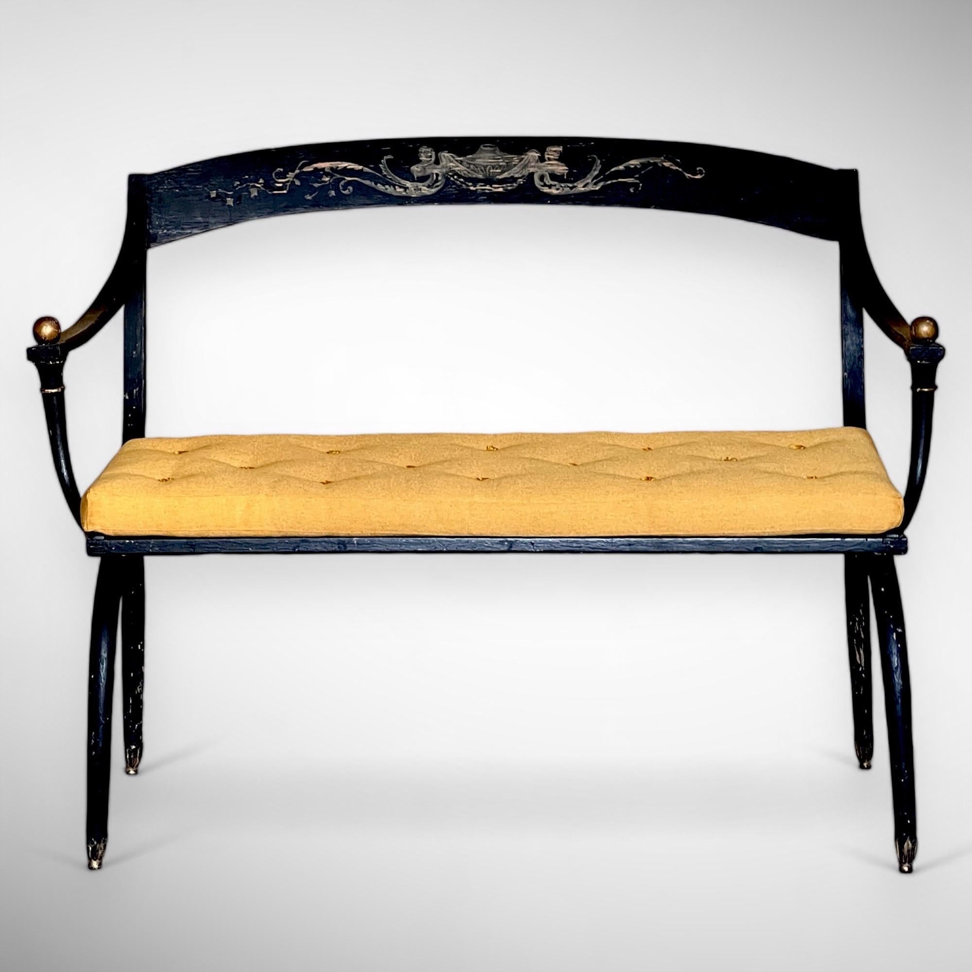 Rare 19th Century Painted Bench or Settee, ex-Madeleine Castaing, after Chapuis For Sale 2