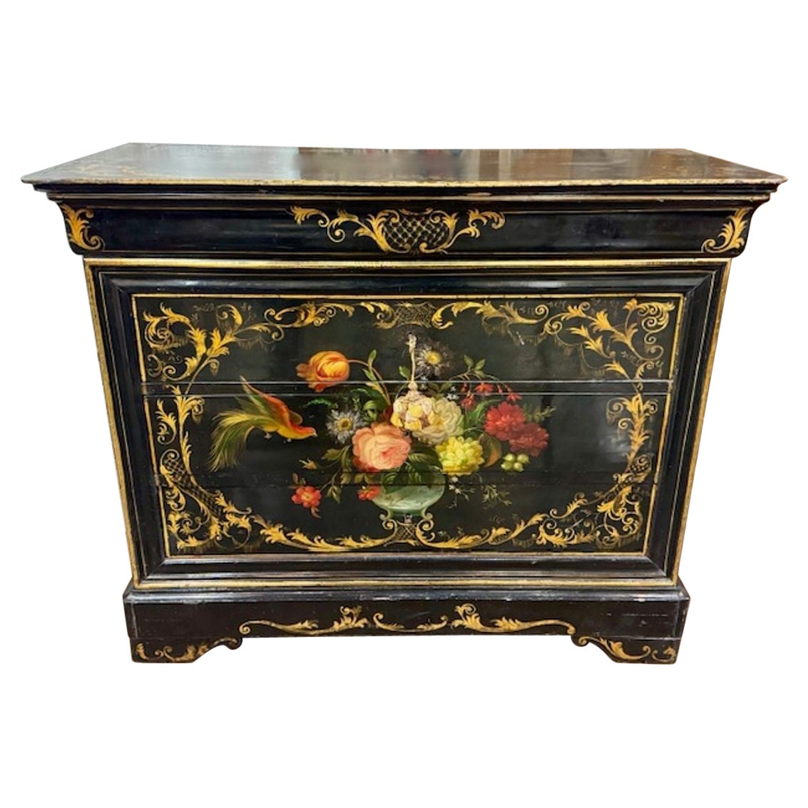 Rara Cómoda Louis Philippe Pintada del Siglo XIX en venta