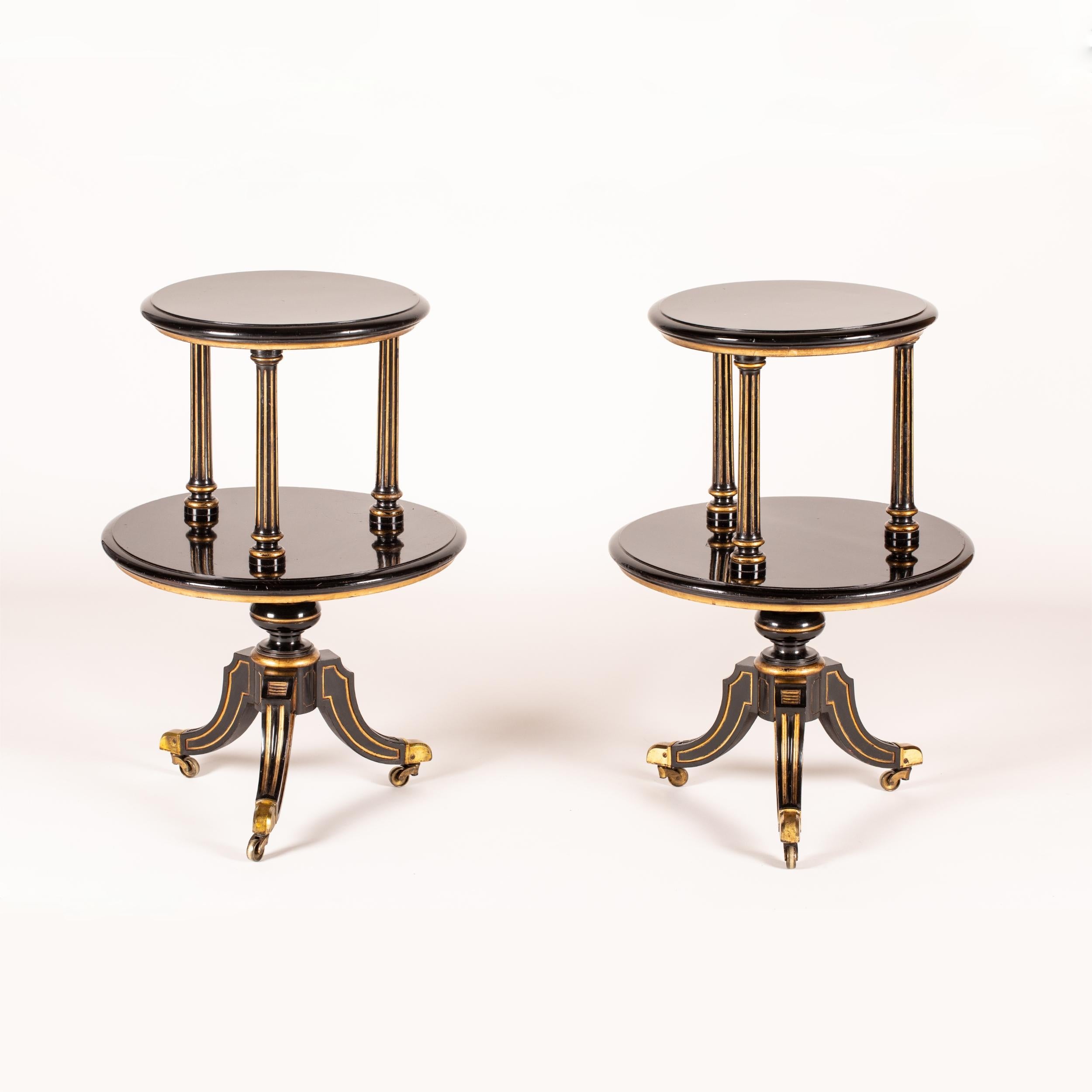 English Rare 19th Century Pair of Black Lacquered Aesthetic Movement Étagère Tables For Sale