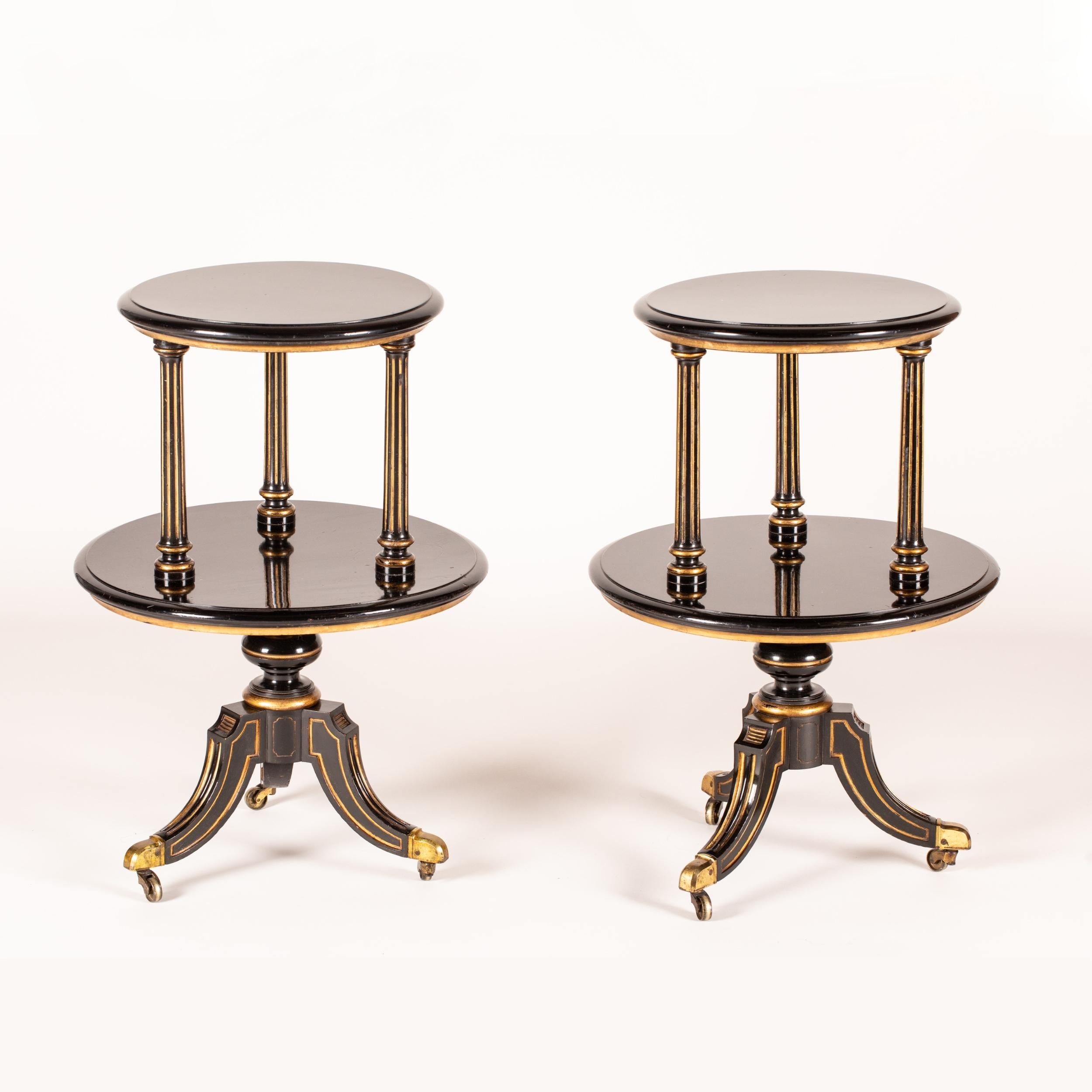 Rare 19th Century Pair of Black Lacquered Aesthetic Movement Étagère Tables In Good Condition For Sale In London, GB