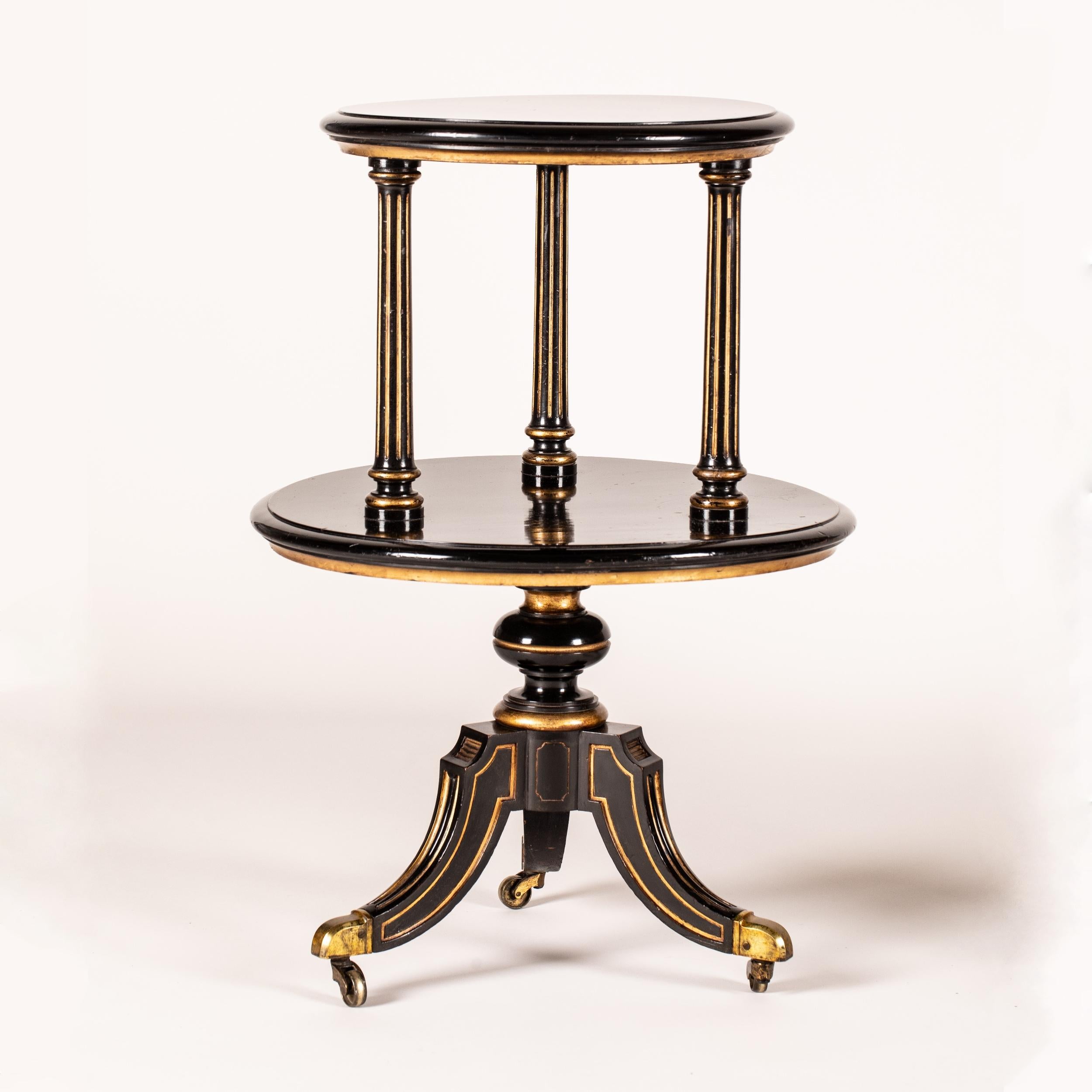 Wood Rare 19th Century Pair of Black Lacquered Aesthetic Movement Étagère Tables For Sale