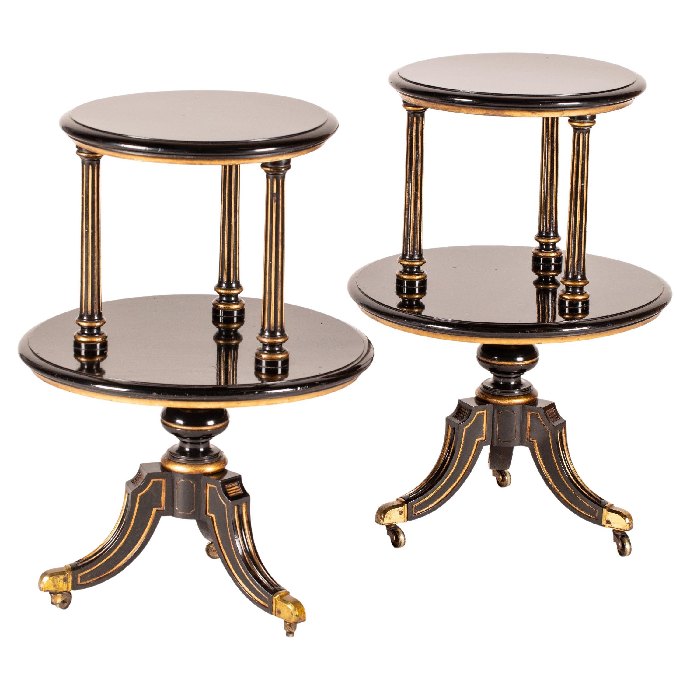 Rare 19th Century Pair of Black Lacquered Aesthetic Movement Étagère Tables For Sale