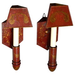 Rare 19th Century Pair of Empire Red Tôle Corner Wall Lights