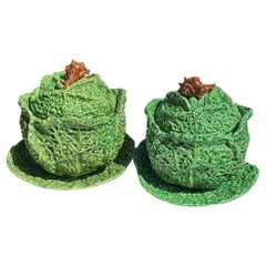 19th Century Pair of French Majolica Cabbage Tureen