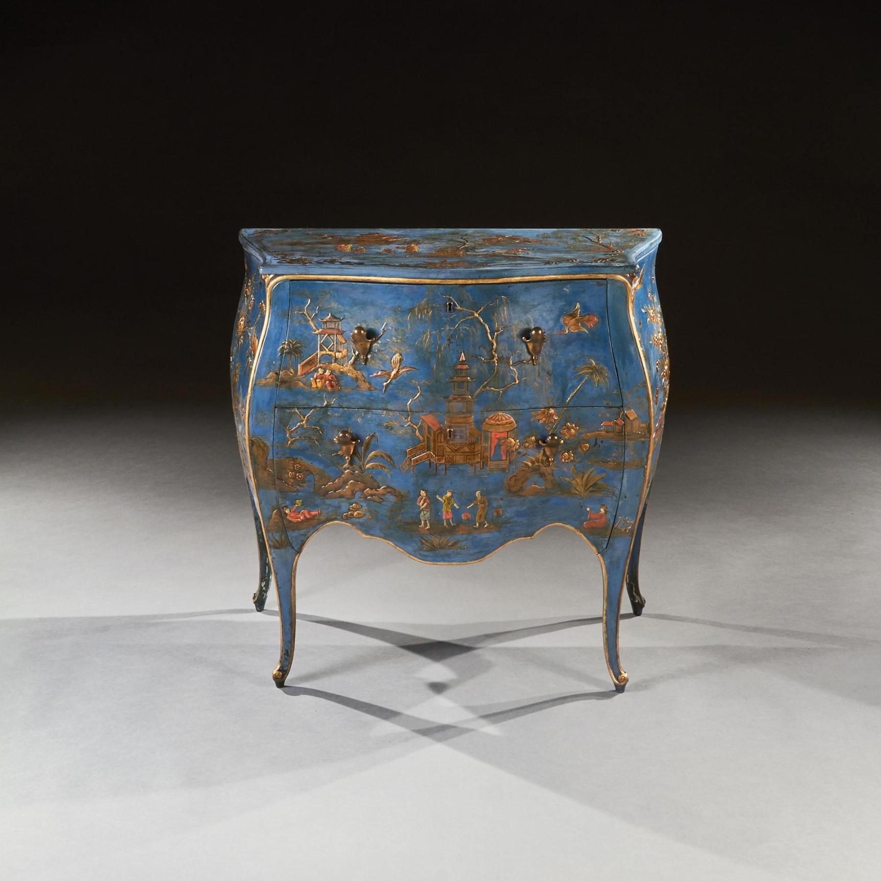A rare 19th century pale blue japanned bombe chinoiserie commode of elegant proportions.





Probably Scandinavian circa 1870.





It is very rare to find a blue japanned commode especially of such elegant proportions. 

Finely