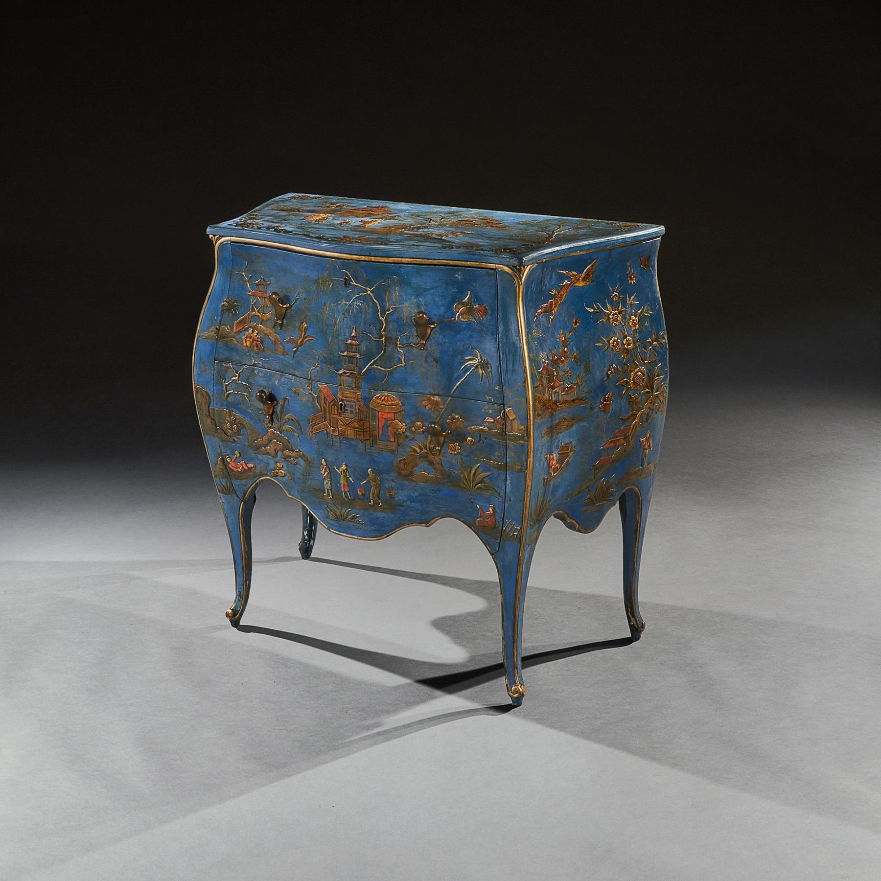 Late 19th Century Rare 19th Century Pale Blue Japanned Bombe Chinoiserie Commode
