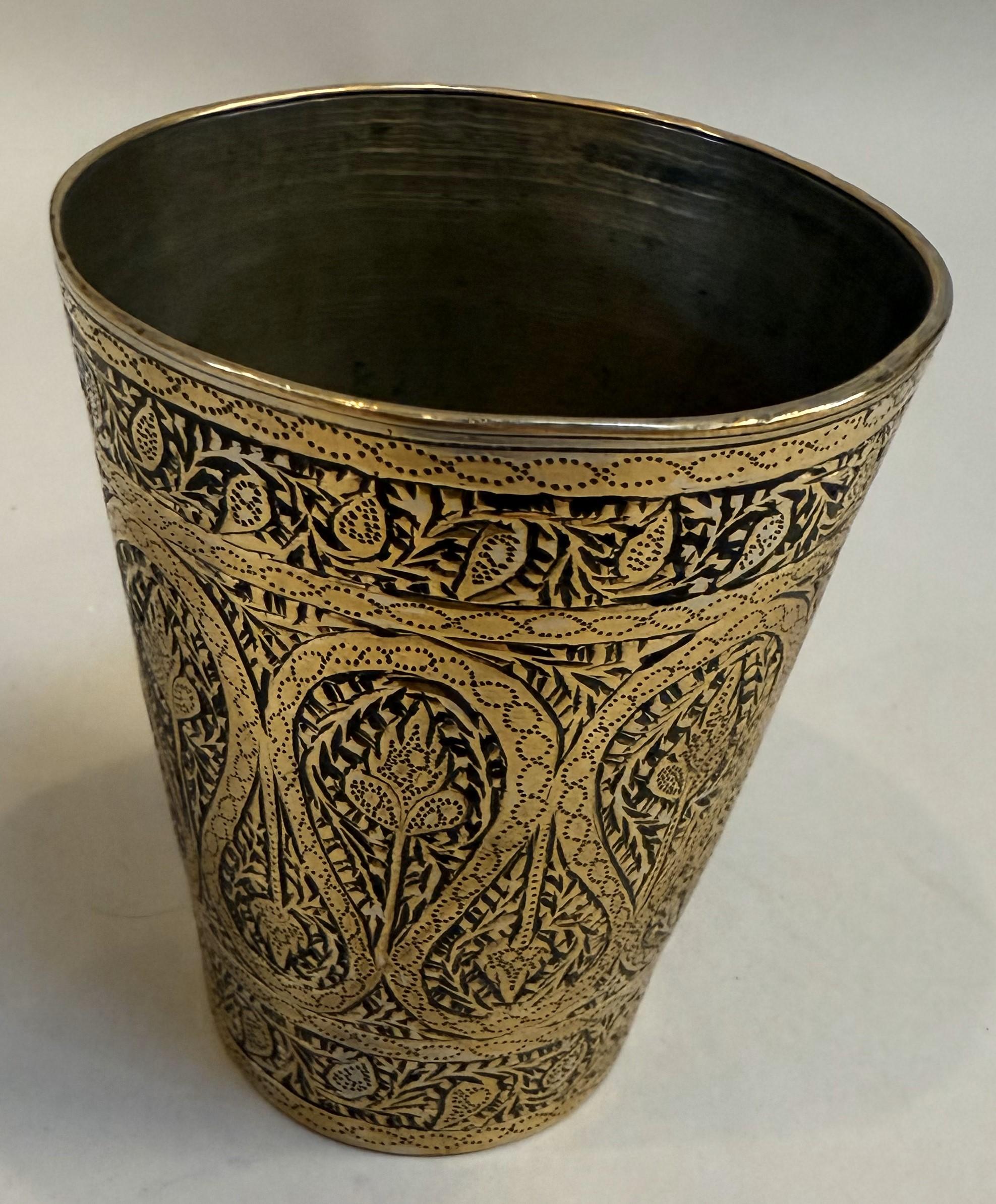 Moorish Rare 19th Century Persian Brass Cup For Sale