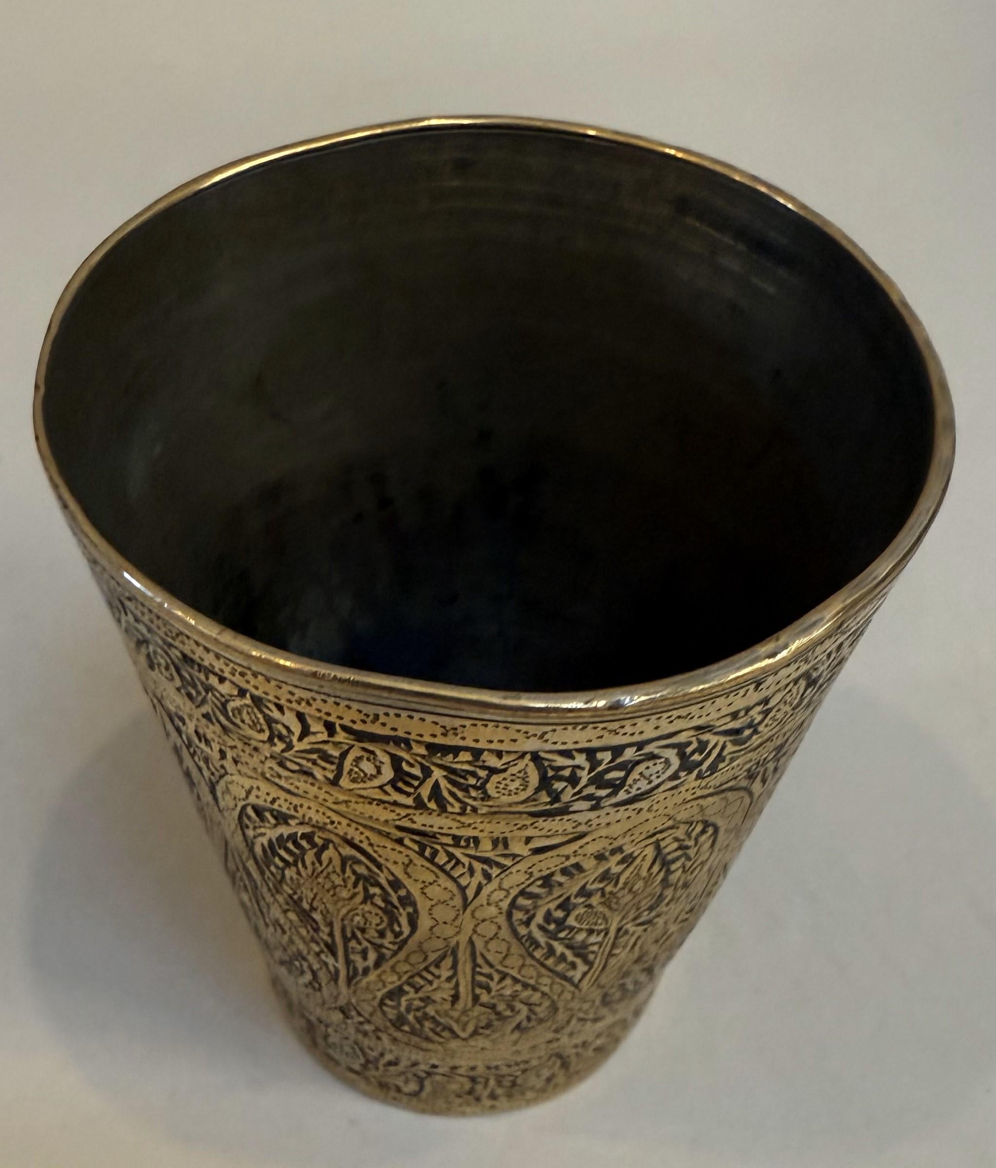 Hammered Rare 19th Century Persian Brass Cup For Sale