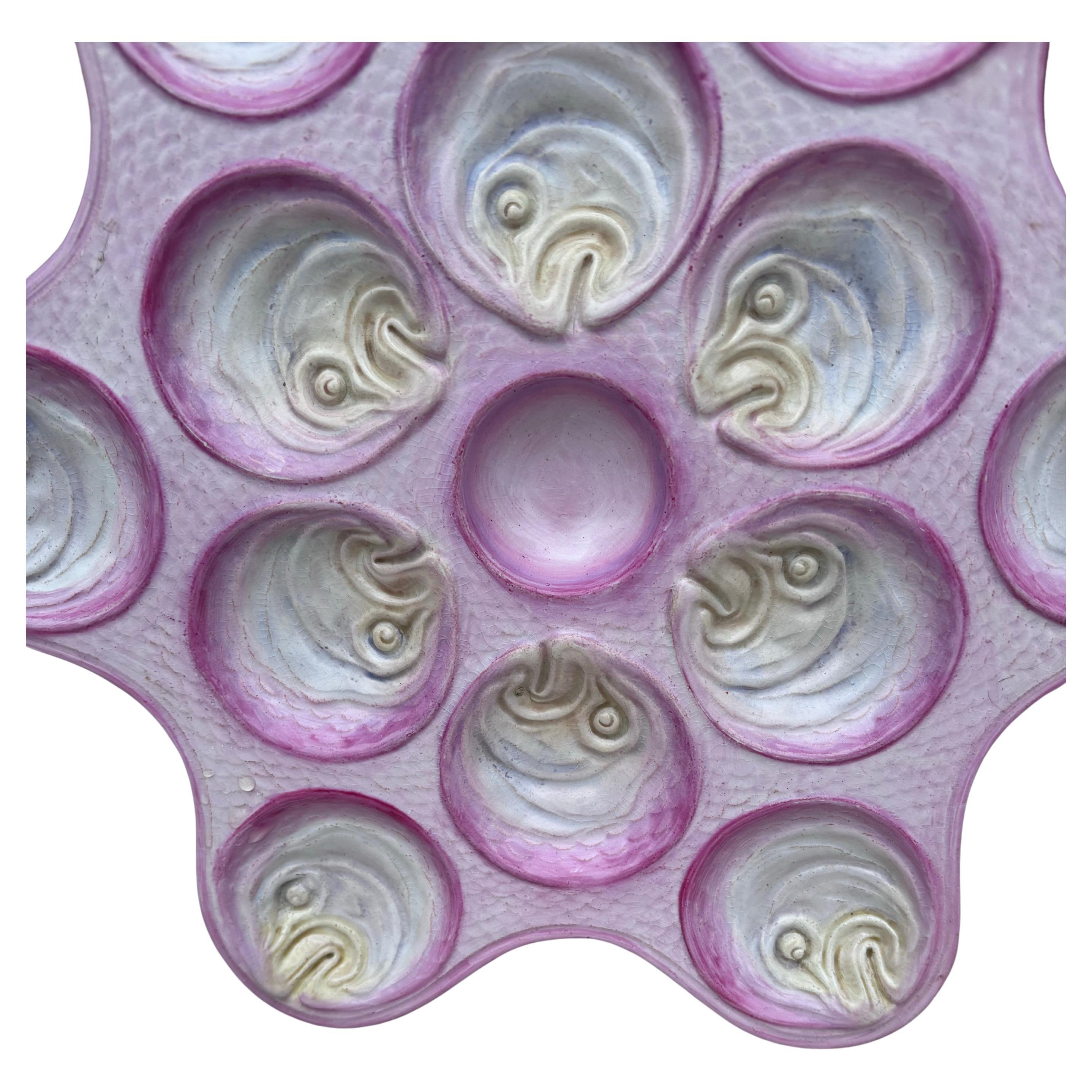 Victorian Rare 19th Century Pink Majolica Oyster Fish Heads Plate Wedgwood For Sale