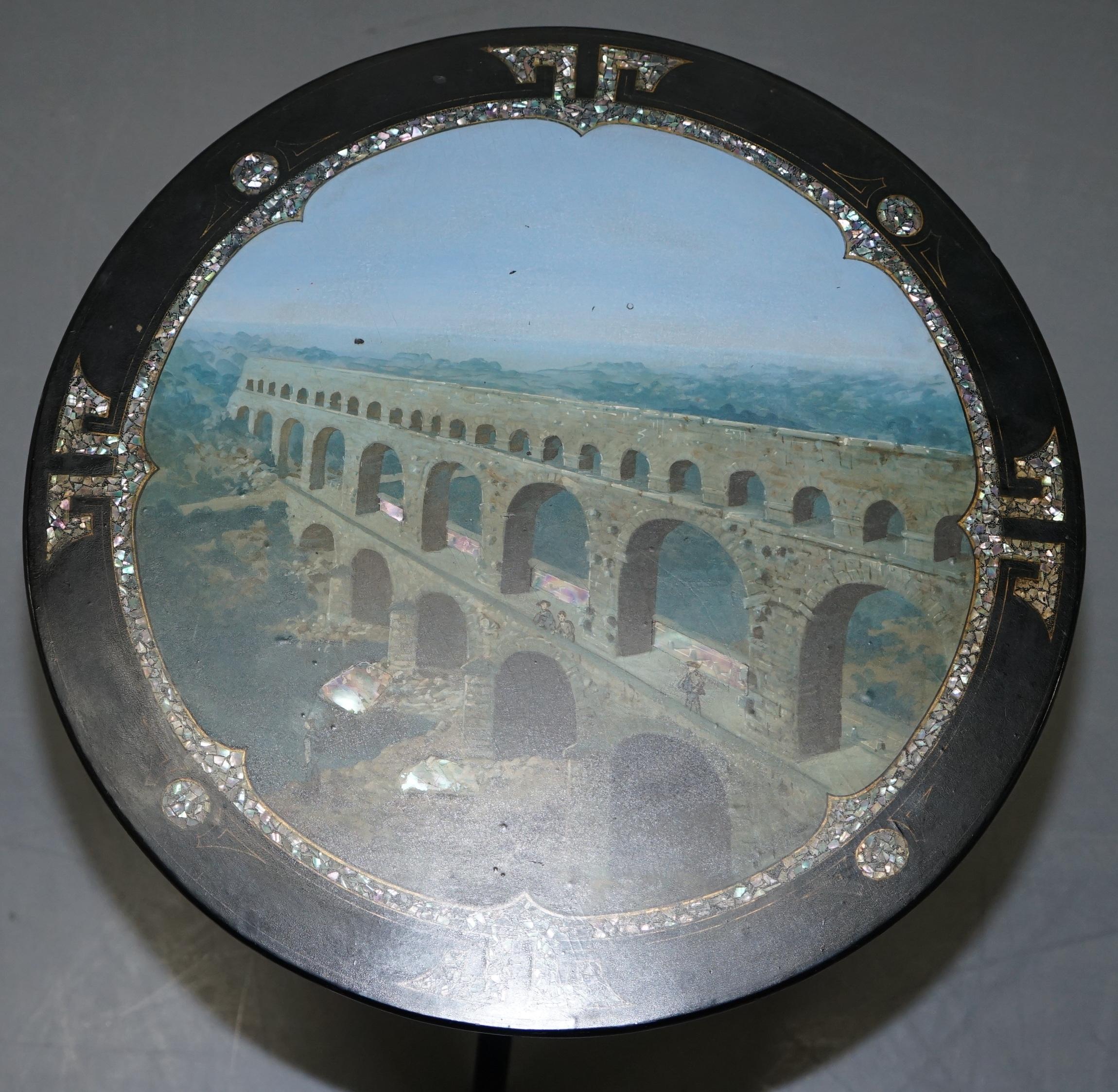 Seltene 19. Jahrhundert Pont Du Gard Aquädukt Grand Tour Perlmutt Tripod Tisch im Angebot 7