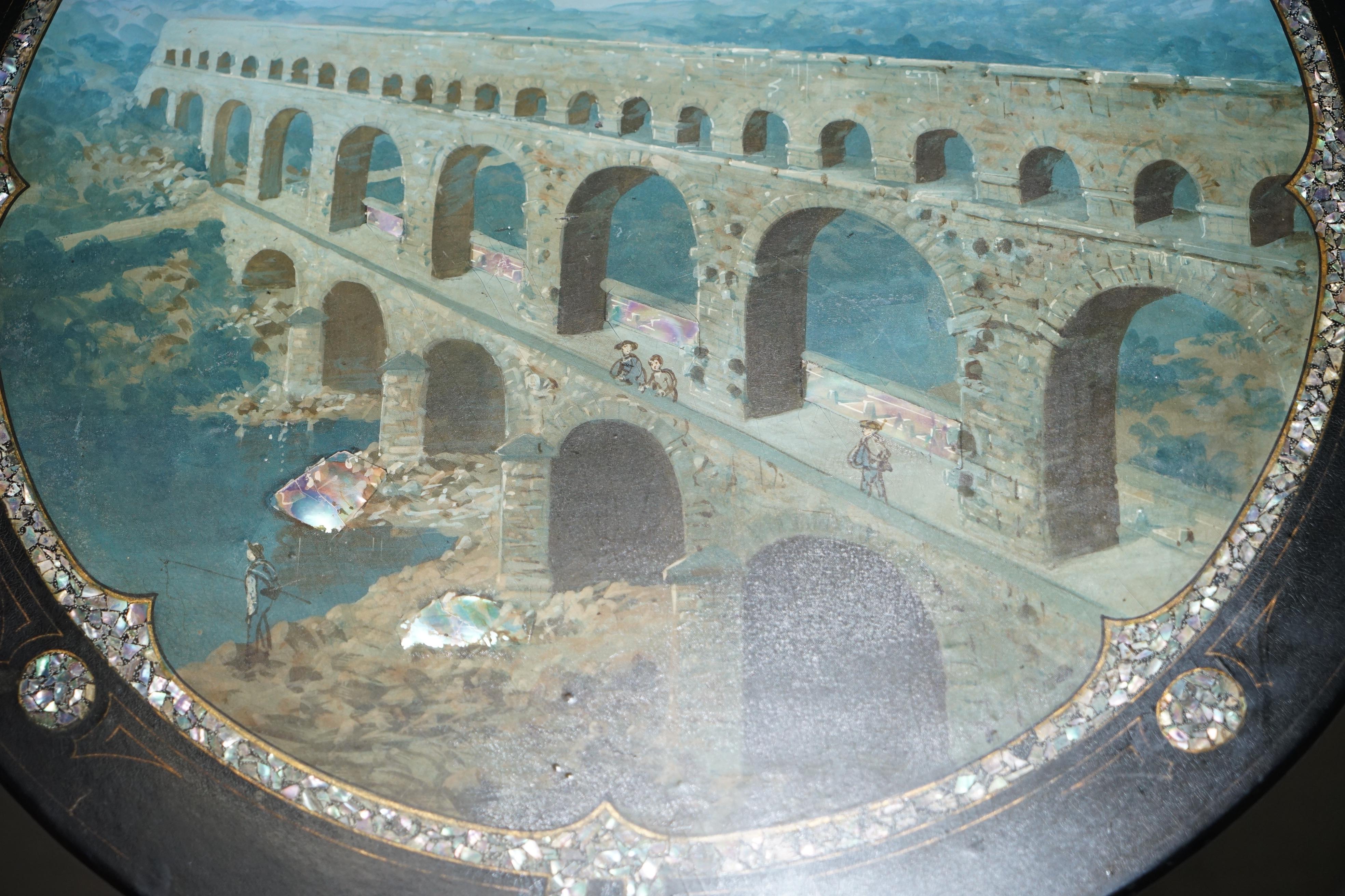 Seltene 19. Jahrhundert Pont Du Gard Aquädukt Grand Tour Perlmutt Tripod Tisch im Angebot 8