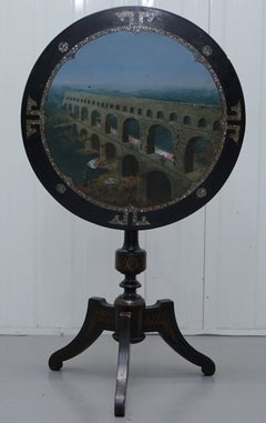 Rare table tripode en nacre du 19ème siècle pour l'aqueduc du Pont Du Gard Grand Tour