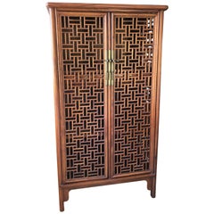 Rare 19th Century Quing Dynasty Hardwood Tapered Lattice Work Cabinet