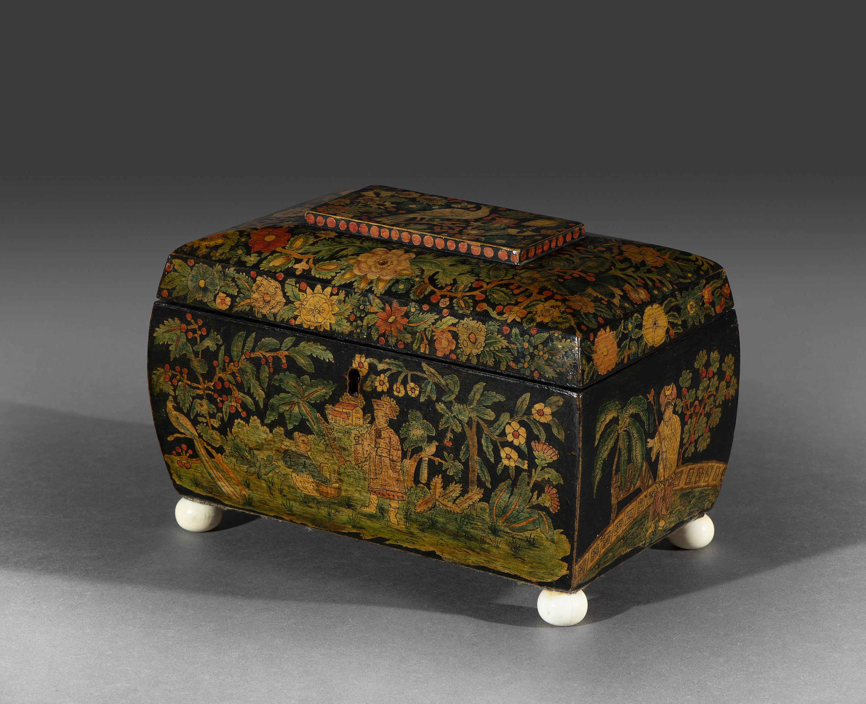 English Rare 19th Century Regency Penwork Tea Caddy For Sale