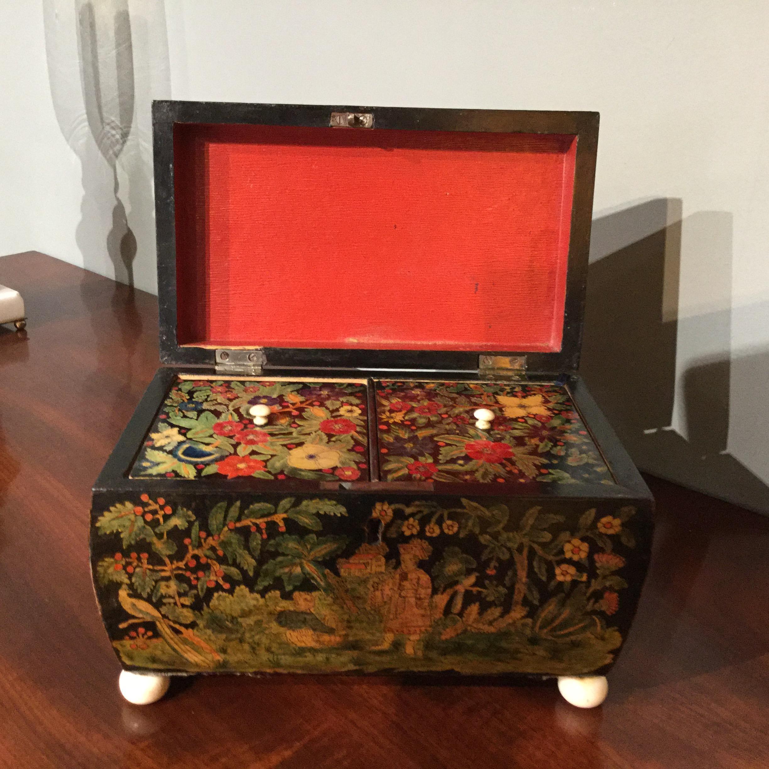 Rare 19th Century Regency Penwork Tea Caddy For Sale 2