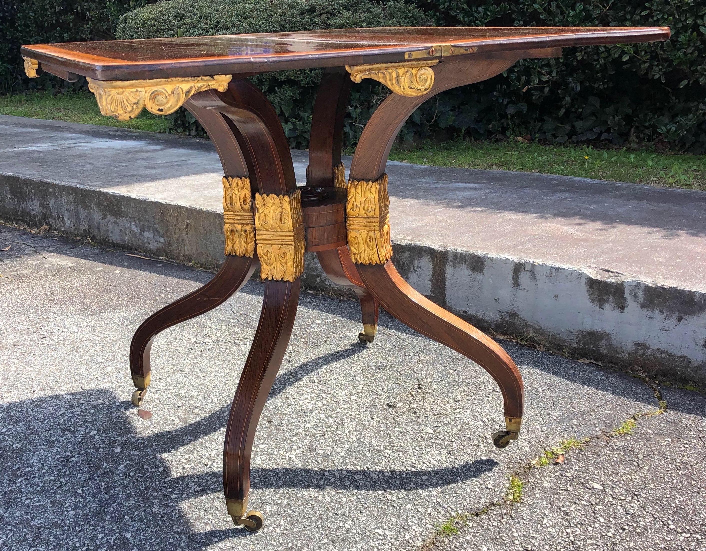 Rare 19th Century Regency Rosewood & Parcel Gilt Card Table Possibly G. Bullock 5