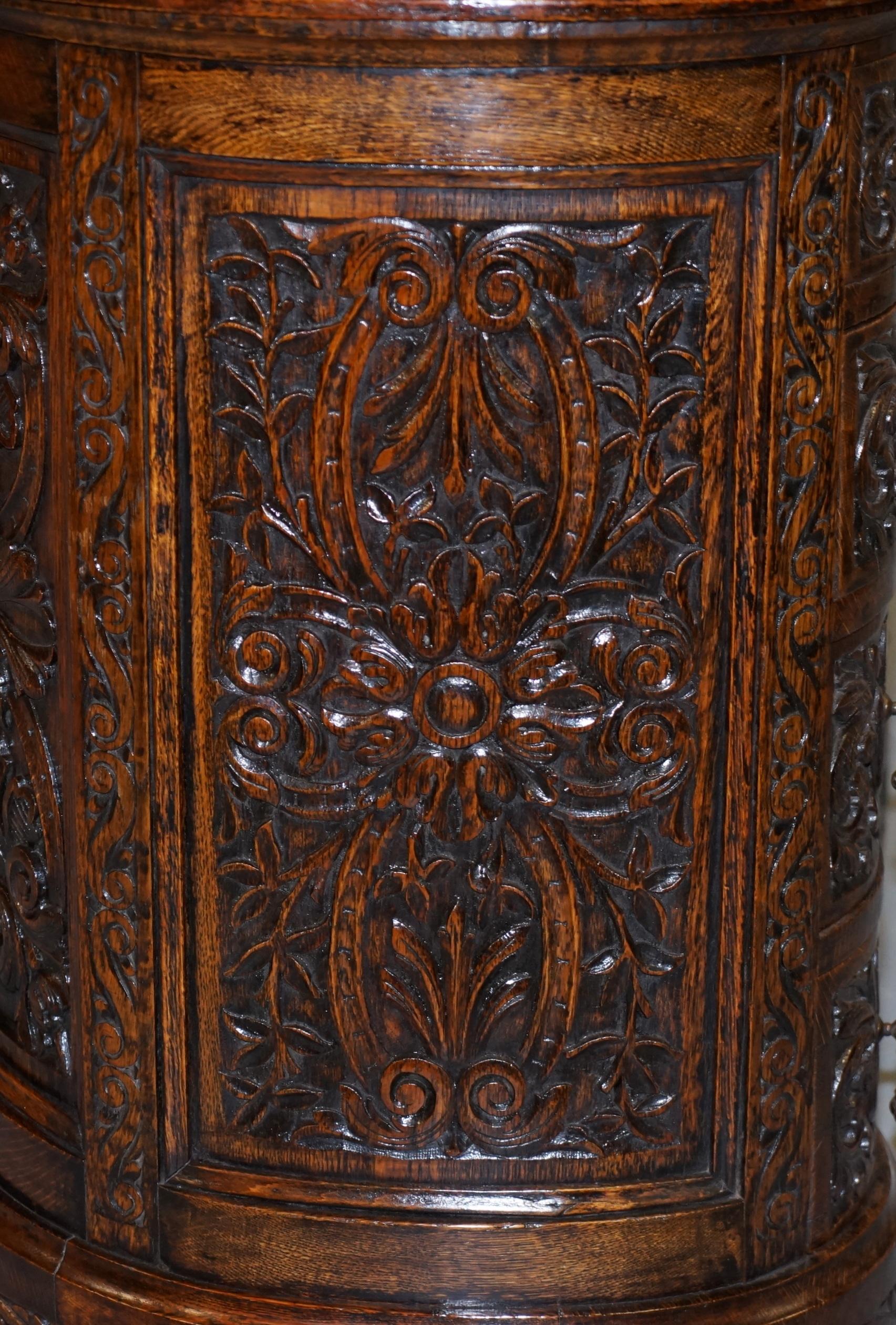 Rare 19th Century Restored English Oak Brown Leather Kidney Desk Gothic Jacobean 9