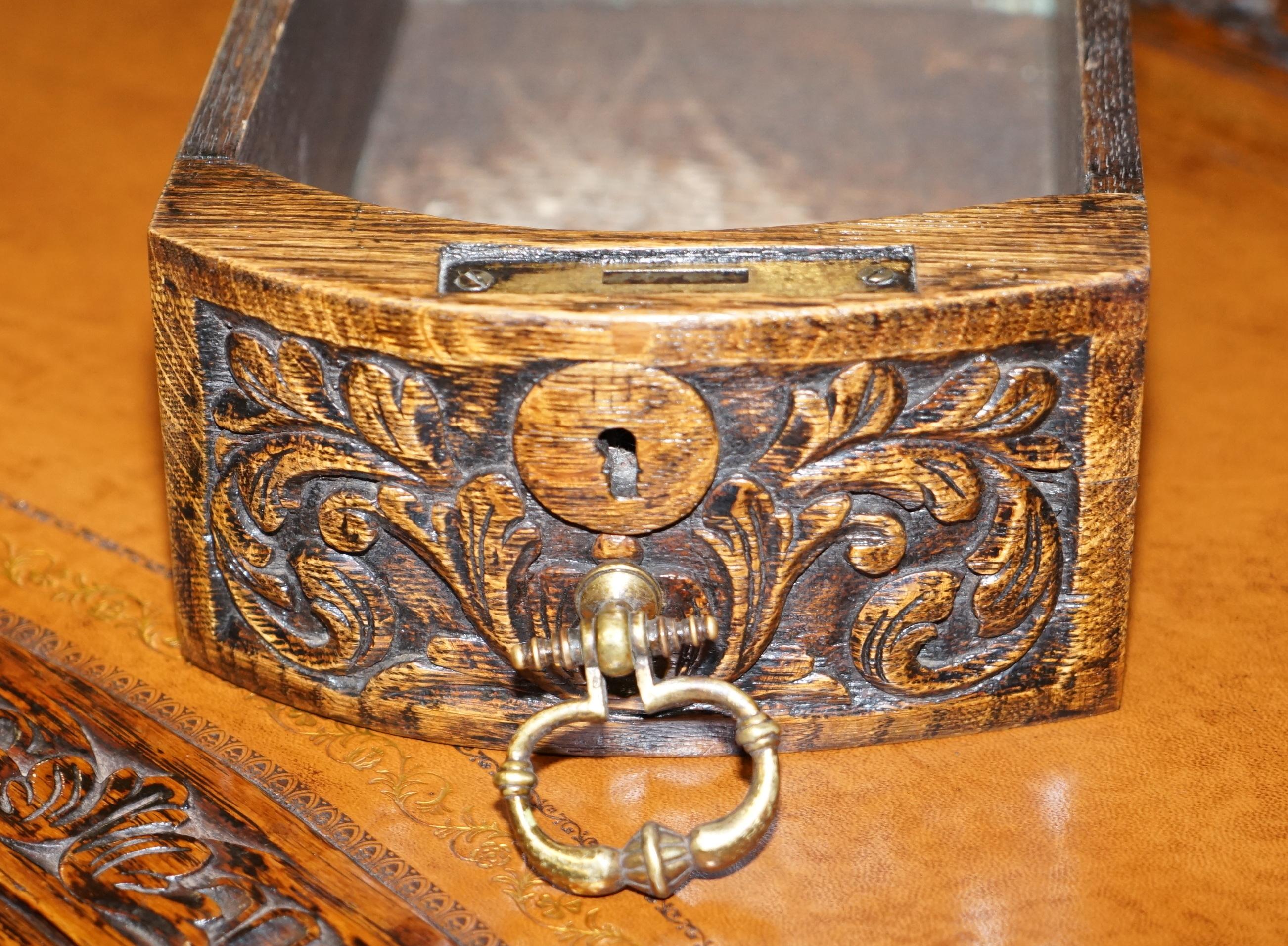 Rare 19th Century Restored English Oak Brown Leather Kidney Desk Gothic Jacobean 16