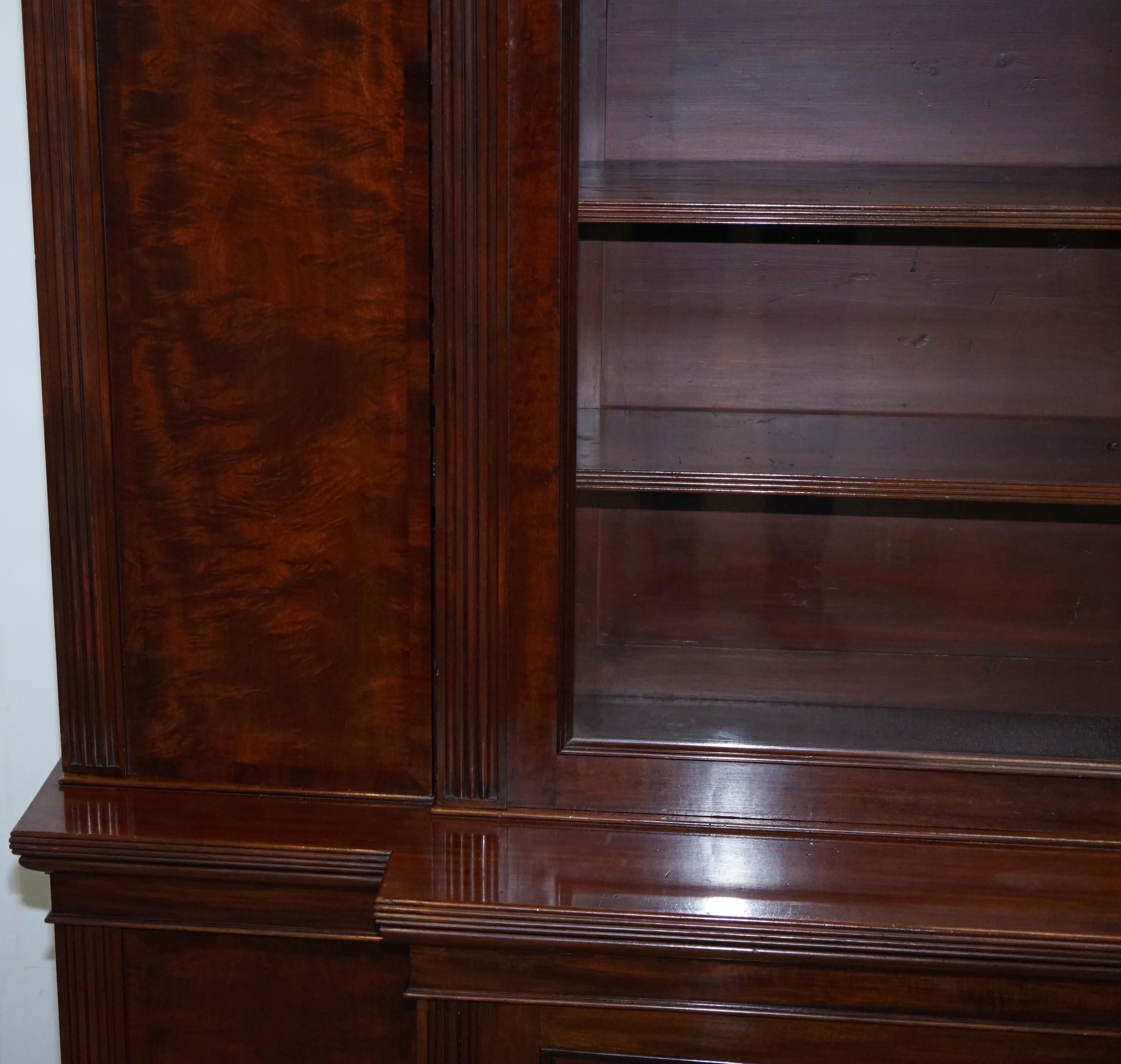 English Rare 19th Century Rosewood & Mahogany Breakfront Library Bookcase Hobbs & Co