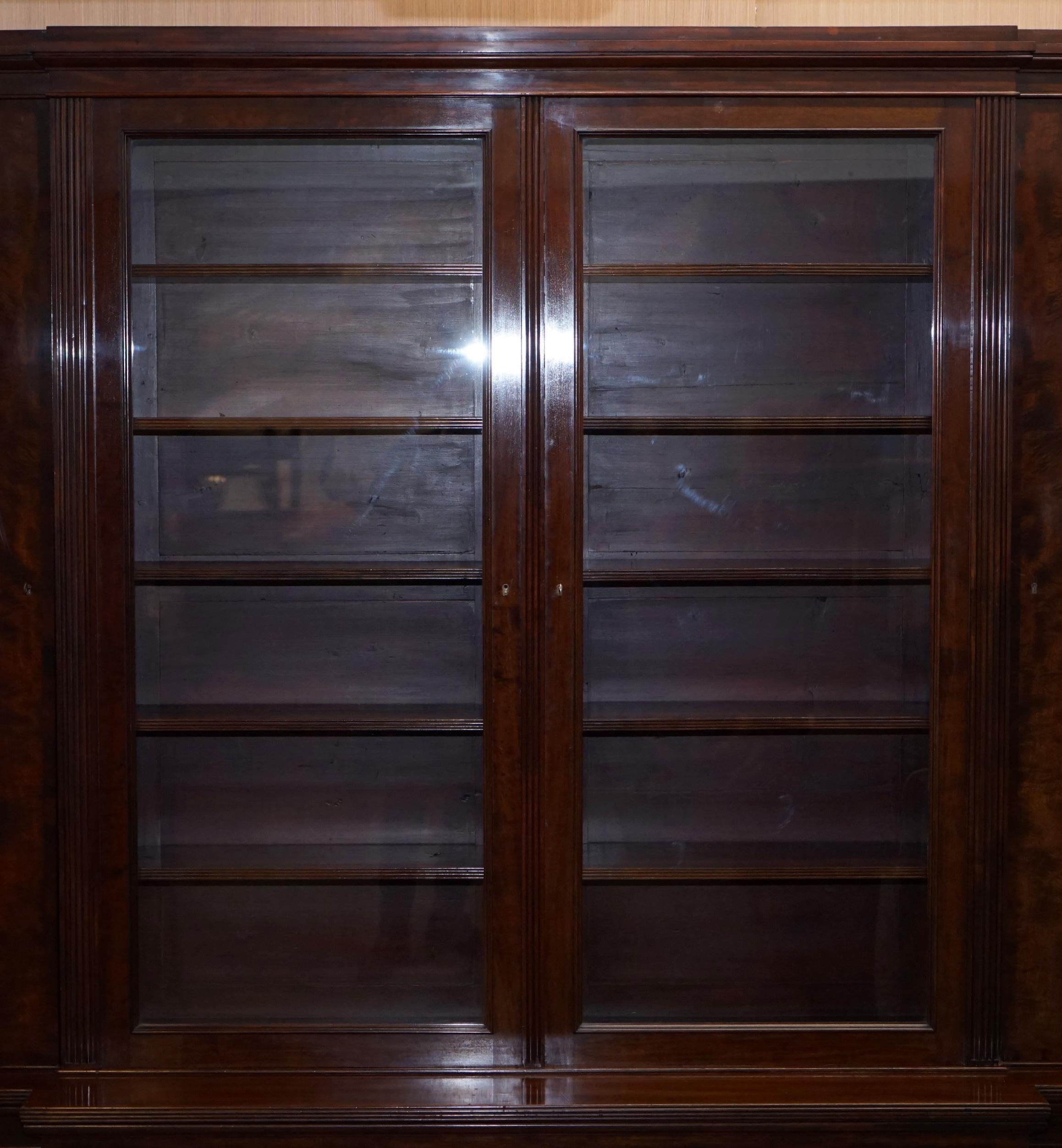 Hand-Crafted Rare 19th Century Rosewood & Mahogany Breakfront Library Bookcase Hobbs & Co