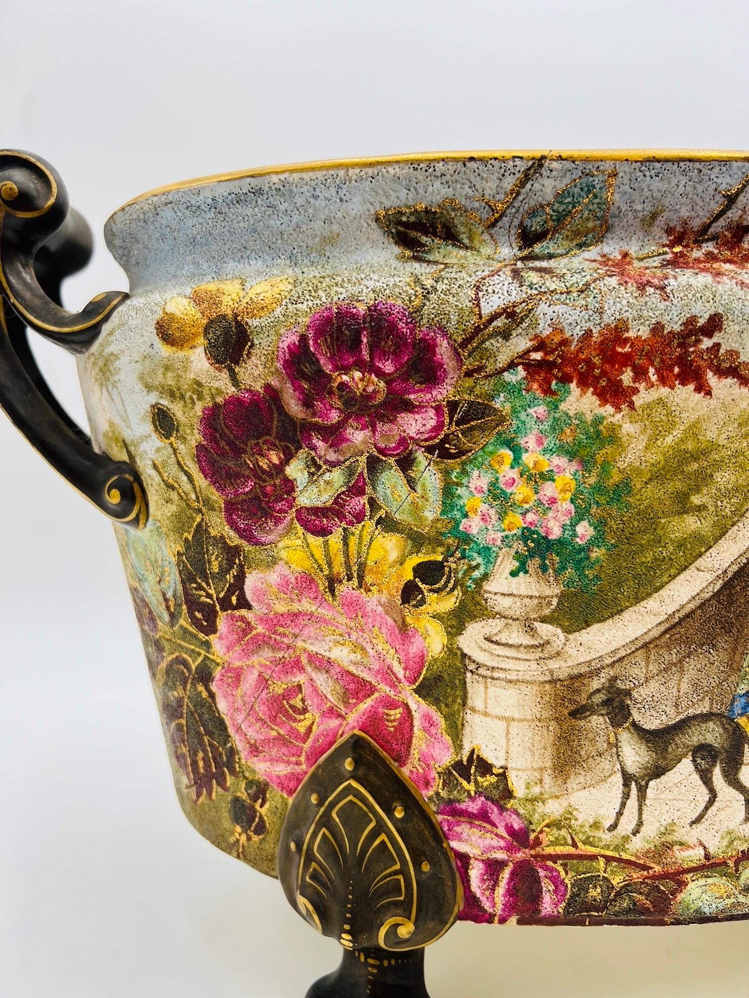 Rare 19th Century Royal Bonn Franz Anton Mehlem Porcelain Tapestry Planter 1