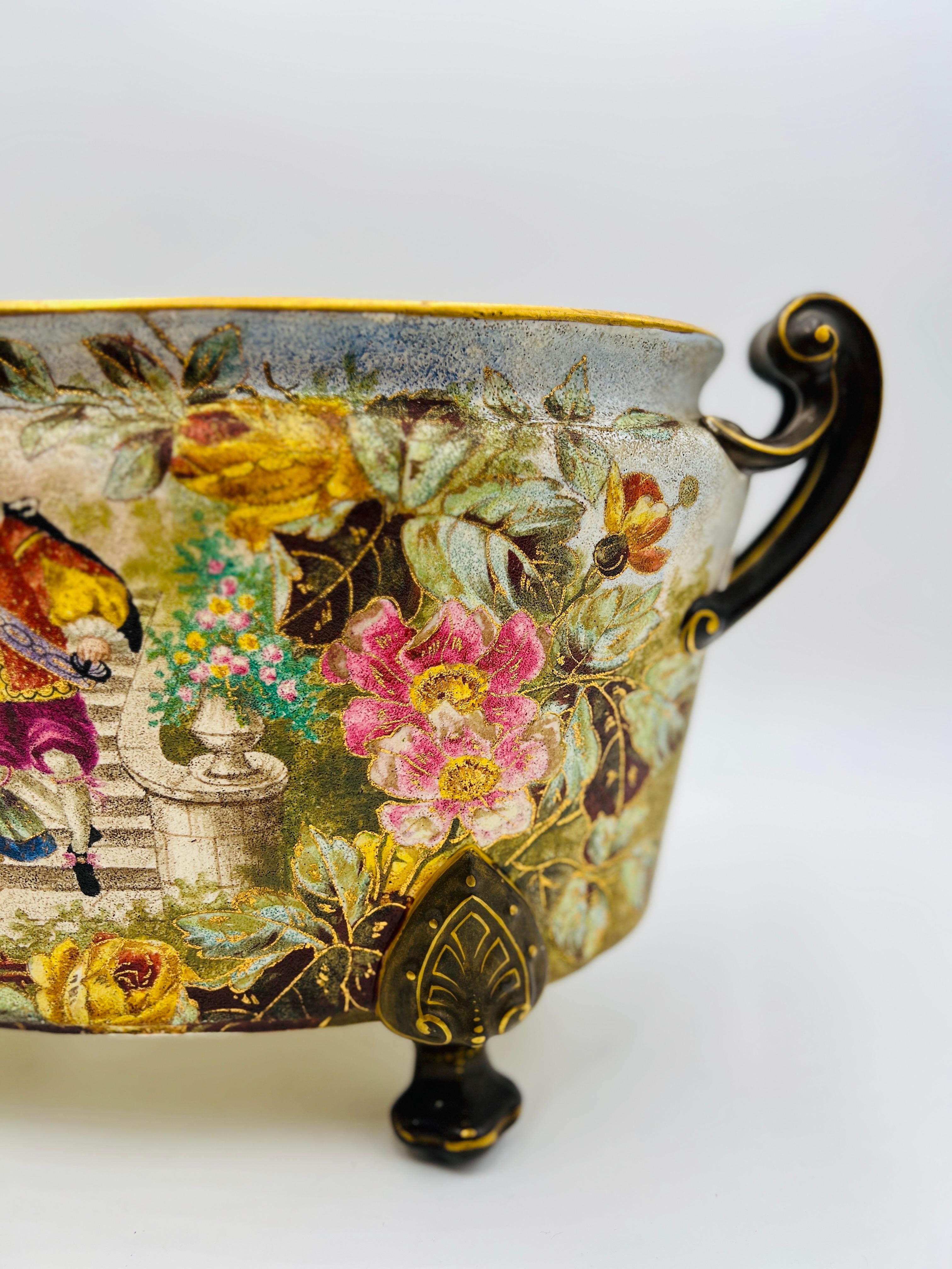Rare 19th Century Royal Bonn Franz Anton Mehlem Porcelain Tapestry Planter 2