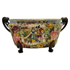 Rare 19th Century Royal Bonn Franz Anton Mehlem Porcelain Tapestry Planter