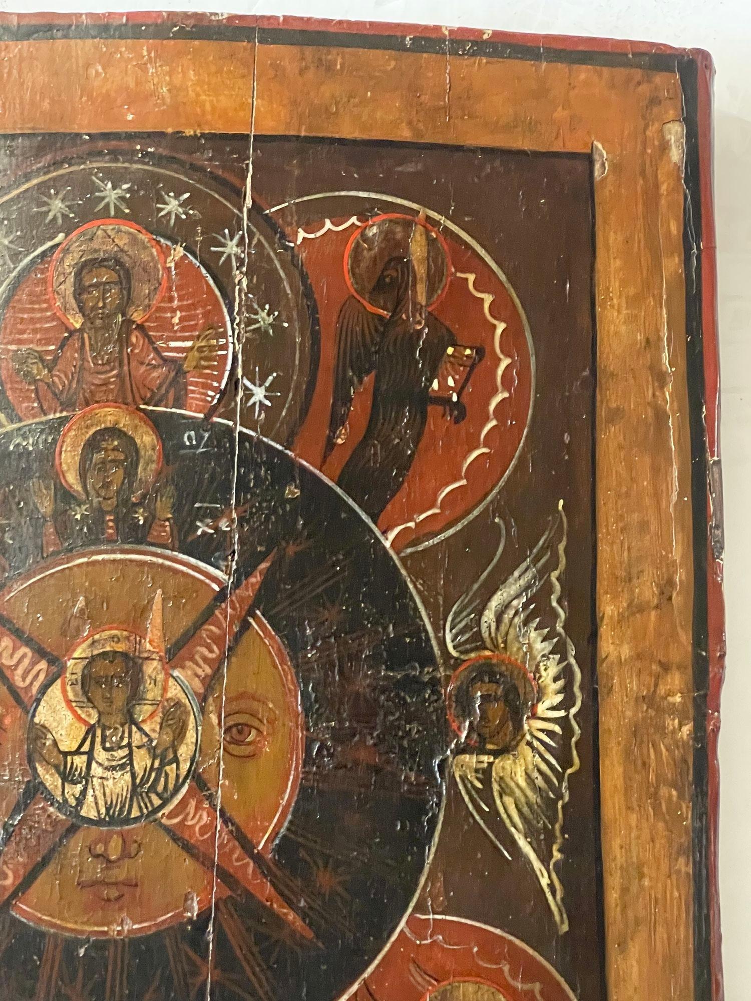 Raro icono ruso del siglo XIX que representa el ojo de Dios que todo lo ve Madera en venta