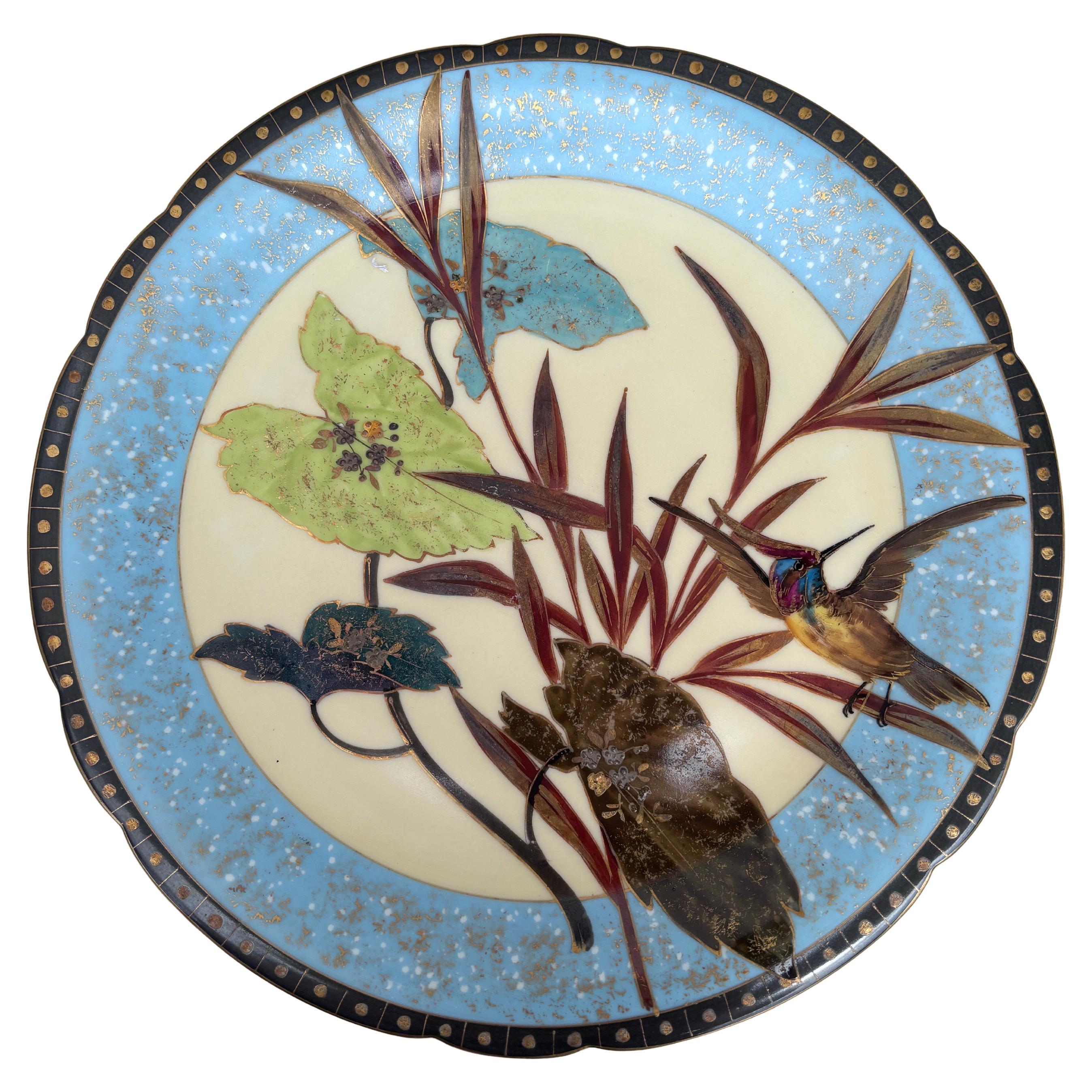 Rare ensemble de 5 assiettes à feuilles et oiseaux en porcelaine du 19e siècle Bon état - En vente à Austin, TX