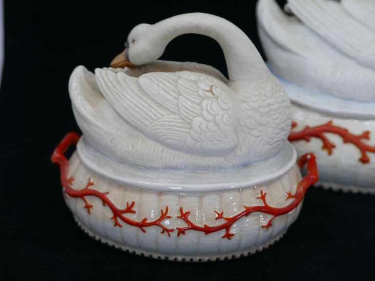 English Rare 19th Century Set of Staffordshire Swan Tureens For Sale