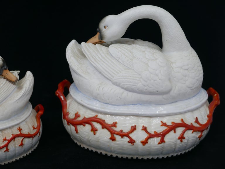 Glazed Rare 19th Century Set of Staffordshire Swan Tureens For Sale